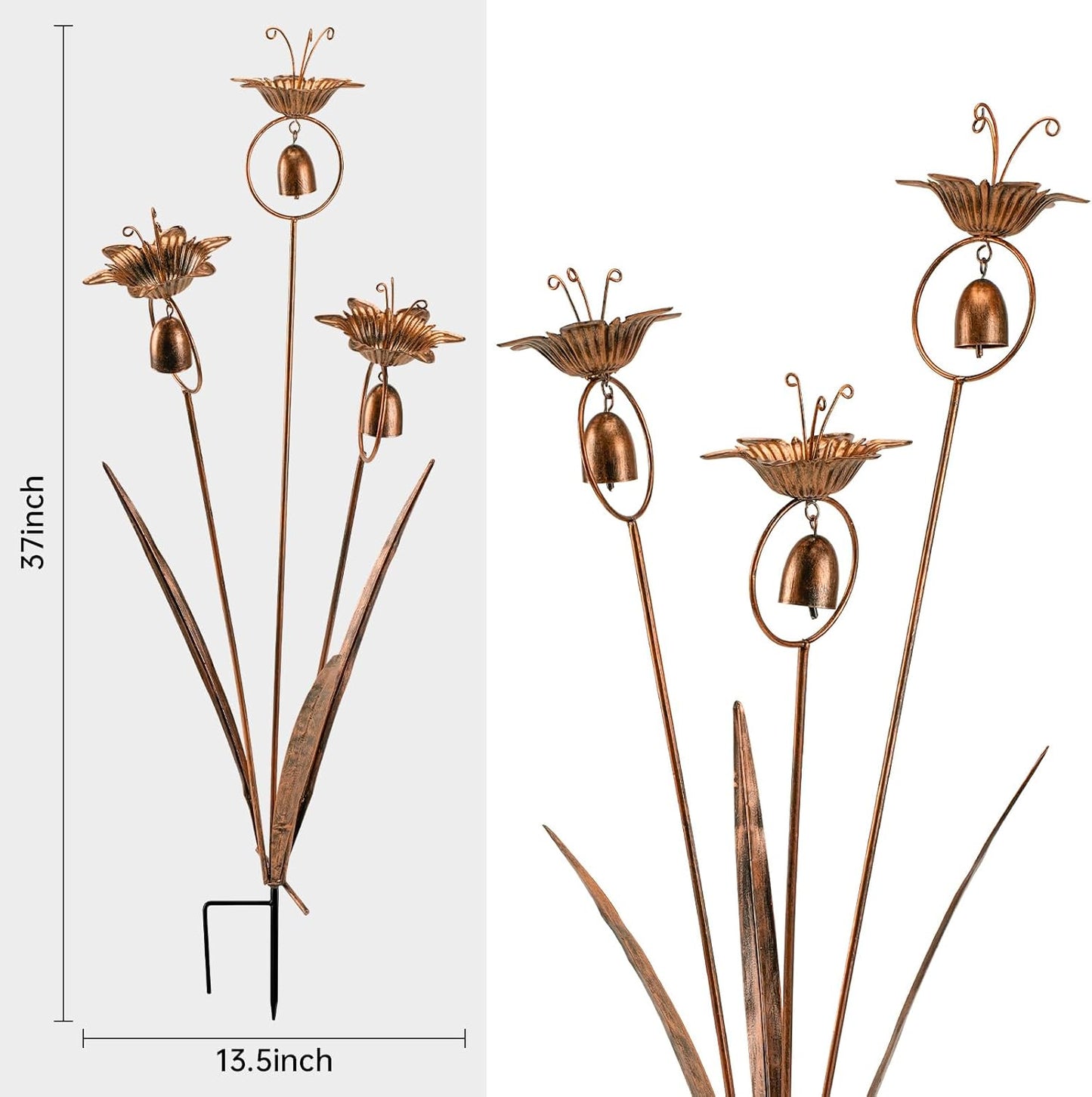 Metal Calla Lilies Flowers with Bells for Outside Yard Art Bronze Wind Chime