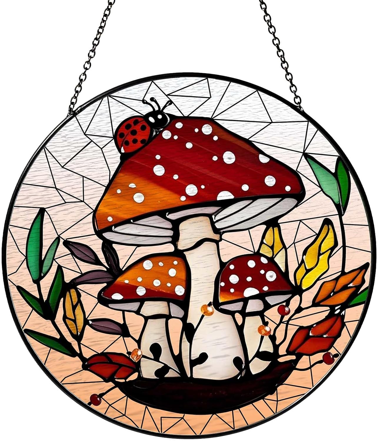 Mushroom Forest Sun Catcher Stained Glass Window Hanging Mushroom Lover Gifts for Women Wall Decor Handmade Sun Catcher Decoration for Home Graden Housewarming Gifts