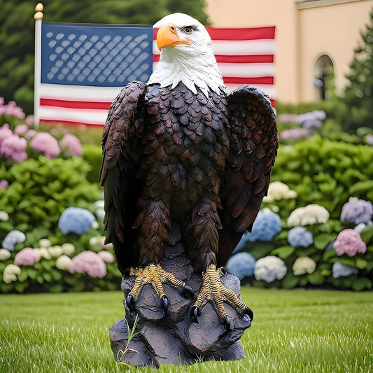 Bald Eagle Statue Outdoor - Large American Eagle Figurine for Garden, Yard, and Outside Decor | Majestic Realistic Hand-Painted Resin Sculpture, 24.4-Inch