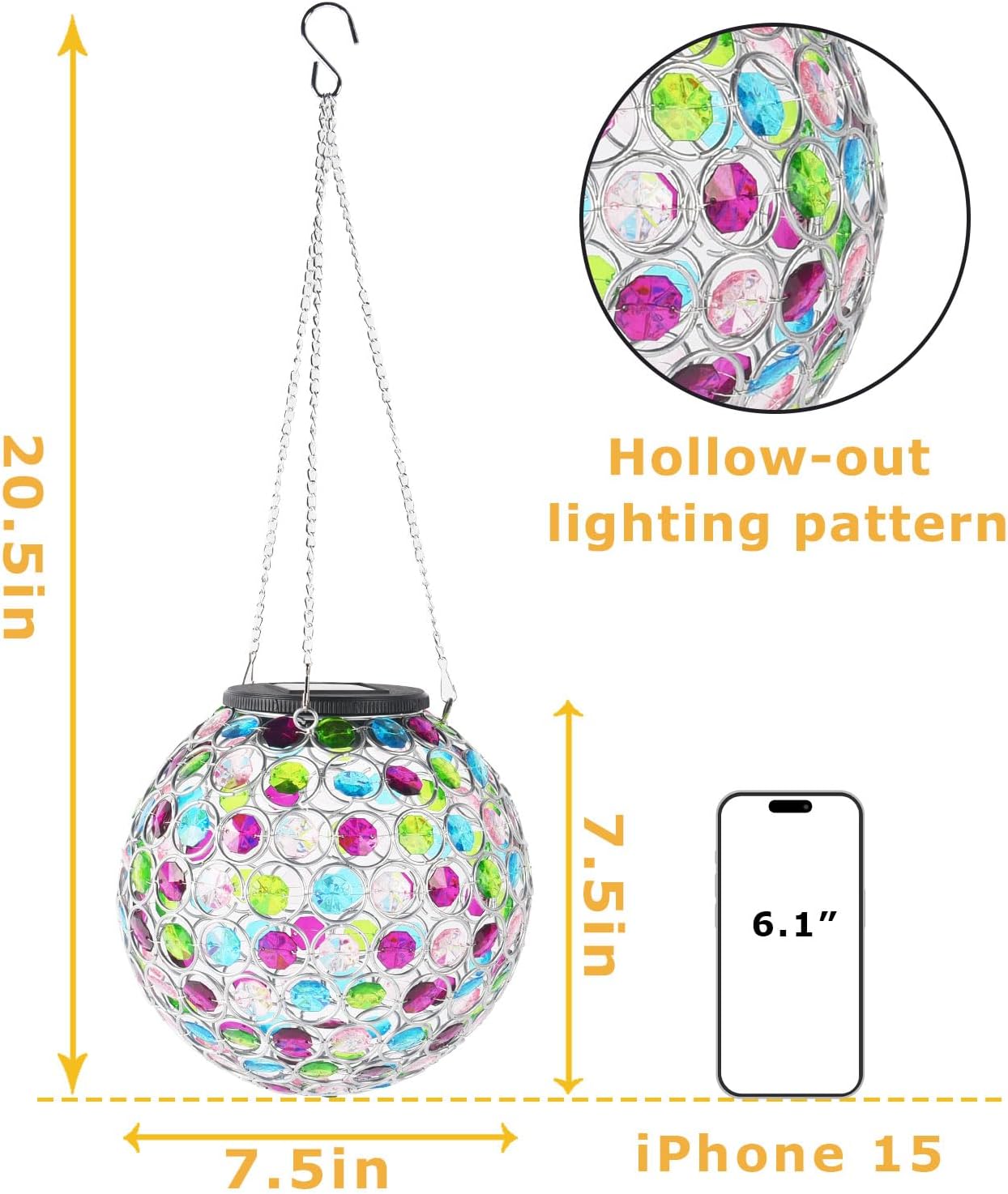 Solar Lantern Hanging Outdoor Christmas Decorative, Dual LEDs Color Changing and Cool White Crystal Globe Lamp Hanging Light Waterproof with S Hook Decor in Garden, Pathway, Front Door- Multi Color
