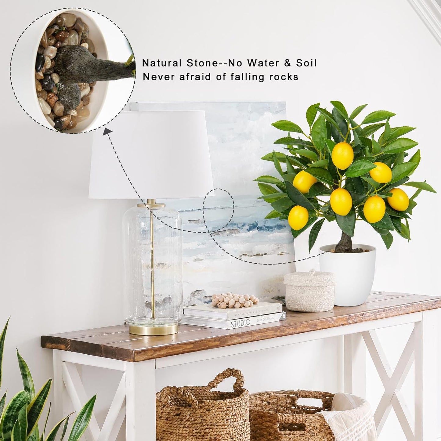 Artificial Potted Plants 15.7 inches Fake Lemon Tree Artificial Lemons Citrus Tree with White Pot Faux Plants Indoor for Home,Office, Living Room Table, Desk