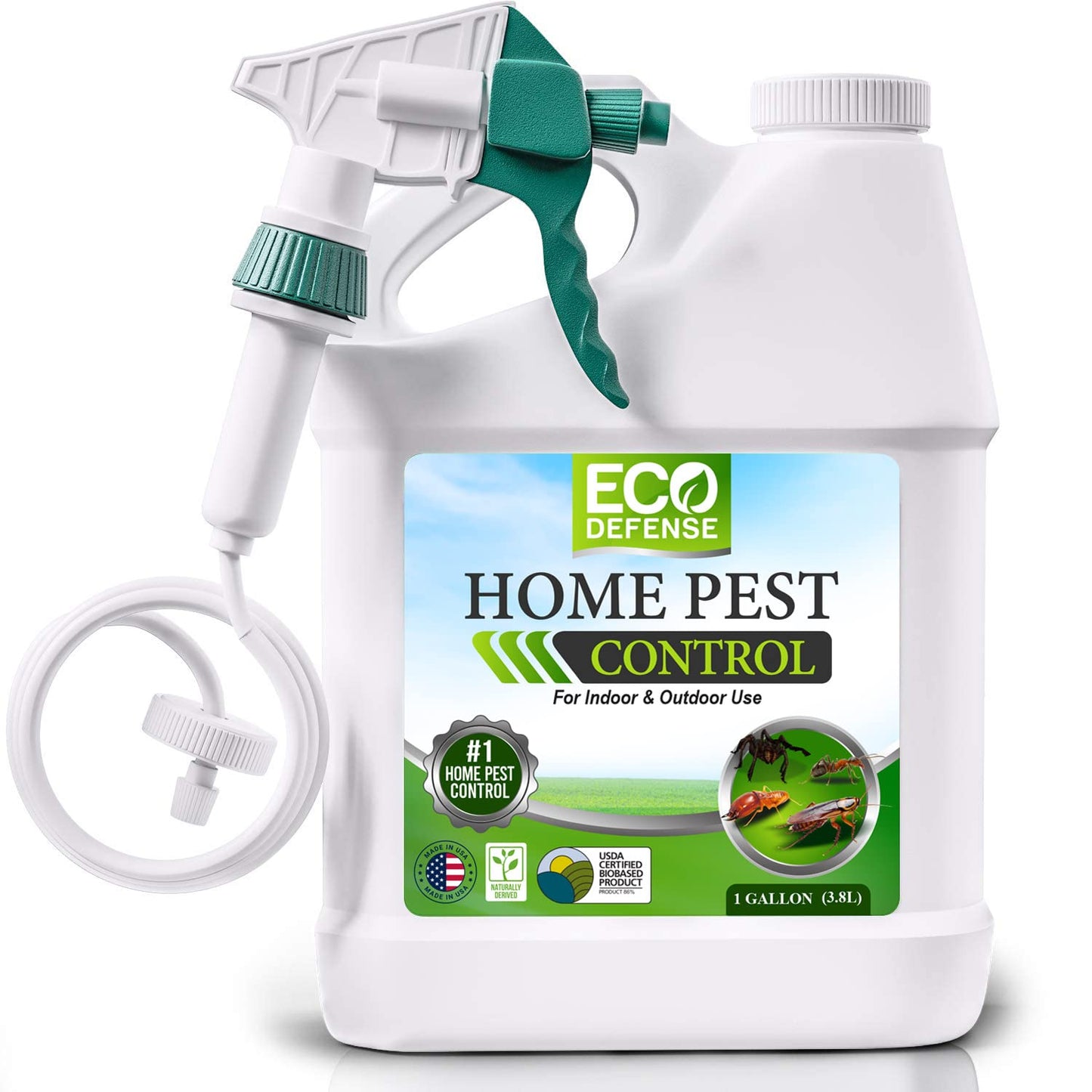 Eco Defense Biobased Pest Control Spray - Ant, Roach, Spider, Bug Killer and Repellent - Natural Indoor & Outdoor Bug Spray - Child & Pet Friendly (1 Gallon)