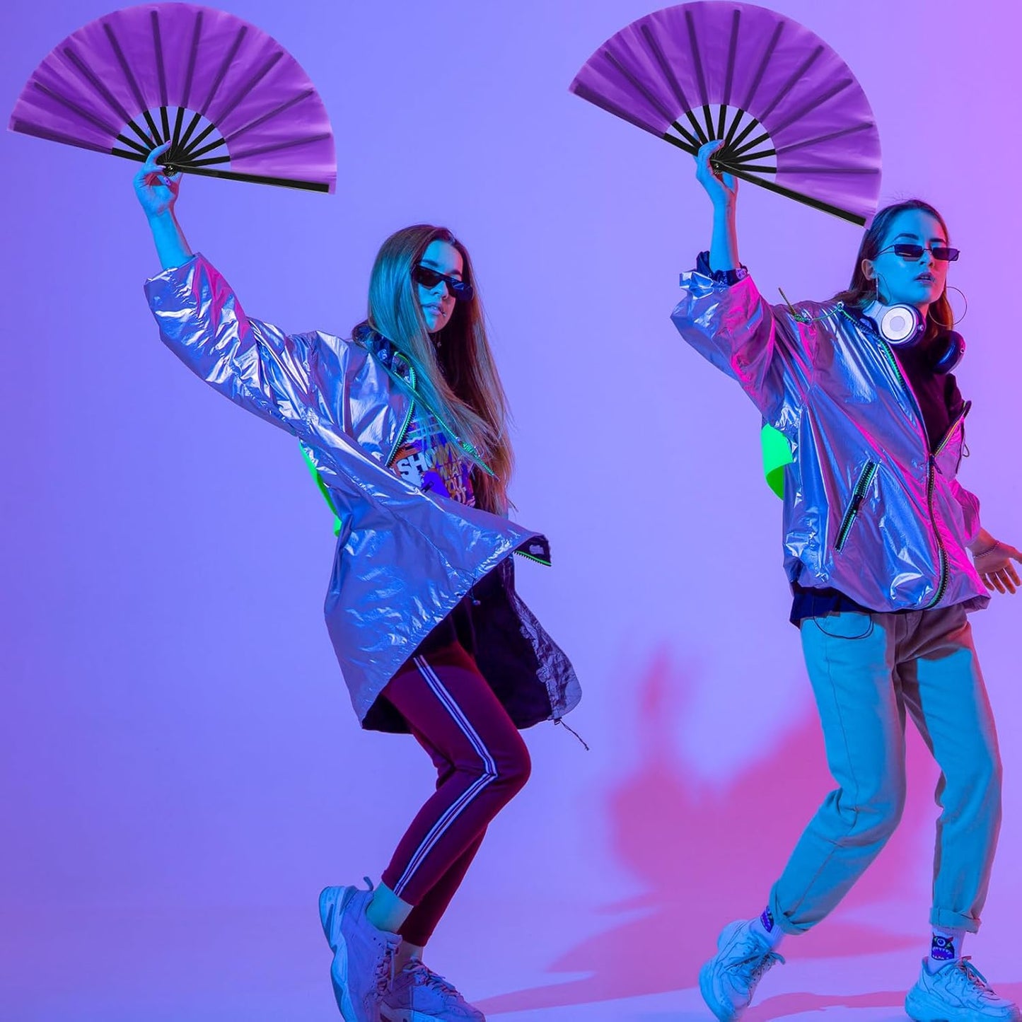 Blulu 4 Pcs 13 Inch Large Folding Hand Fans for Line Dancing Big Clapping Popping Raves Fans Bulk for Dancing Boots on The Ground Festival Party Decoration(Classic Style, Purple)