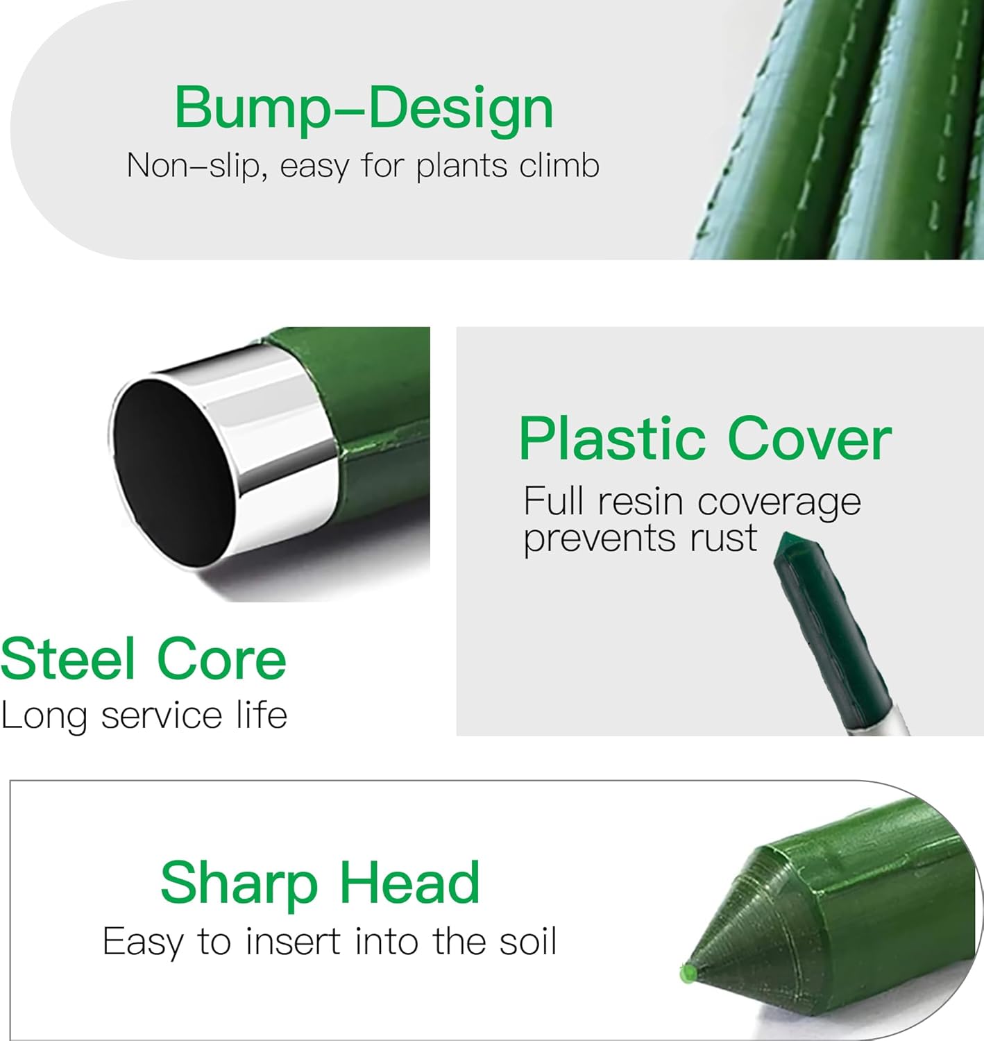 Garden Stakes 6ft, 6Feet Metal Plant Stakes 25 Pack for Gardening and Farm, 72" Plastic Coated Plant Support for Tomato, Cucumber, Bean, Flower, Potted and More Climbing Plants