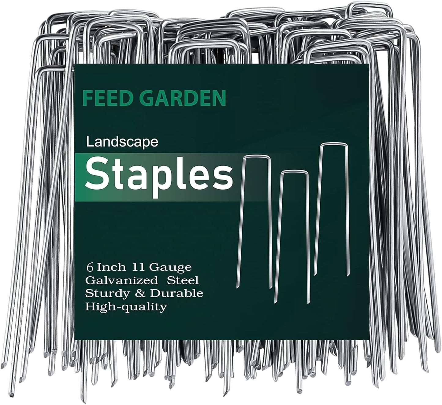 FEED GARDEN 6 Inch 300 Pack Galvanized Landscape Staples 11 Gauge Anti-Rust Garden Stakes Landscaping Fabric SOD Pins Yard Stakes for Weed Barrier Fabric
