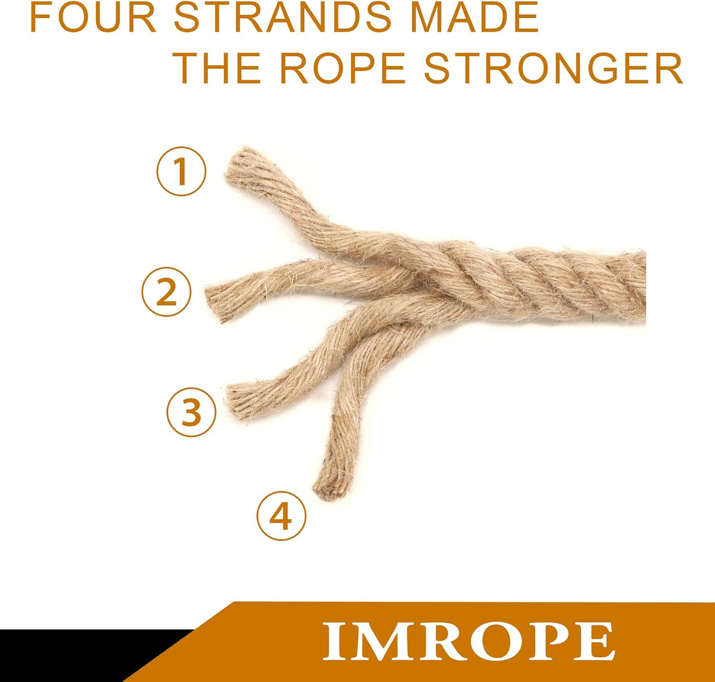 Twisted Jute Rope 3/4 Inch x 50 Ft, IMROPE Natural Jute Rope 4 Strands for DIY Arts Crafts, Garden, Home Decorating, Hammock