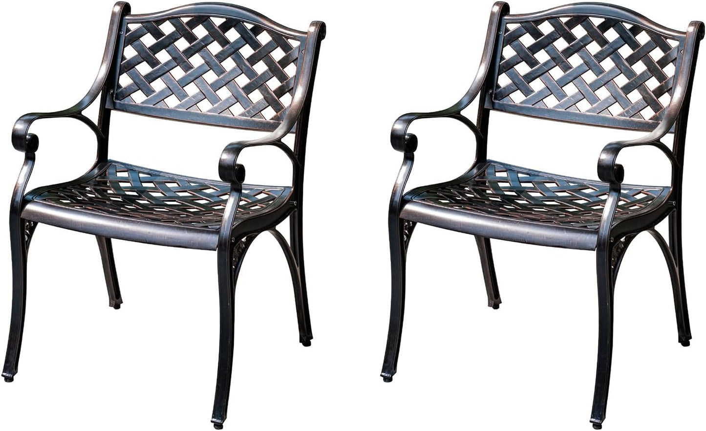Outdoor Dining Chair Cast Aluminum Patio Chairs Set of 2 All-Weather Patio Dining Chair with Adjustable Feet for Backyard Garden (Die-Casting A Chair)