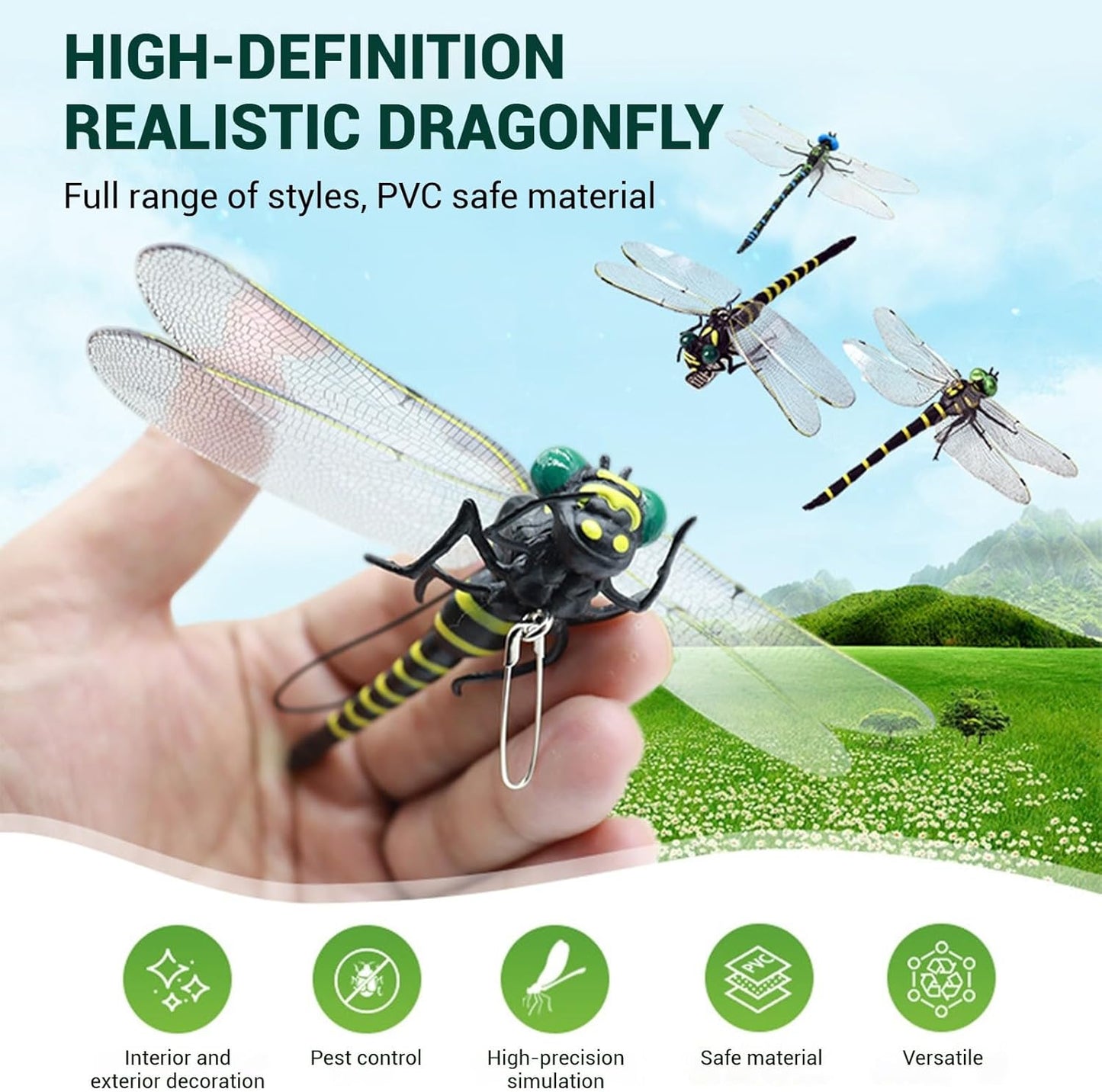 4 Pcs Dragon Fly Clips for Bugs Repellent, 3D Artificial Dragonfly Hat Clip, Dragonfly Garden Decor (Independent Dragon Fly 4 Pcs)