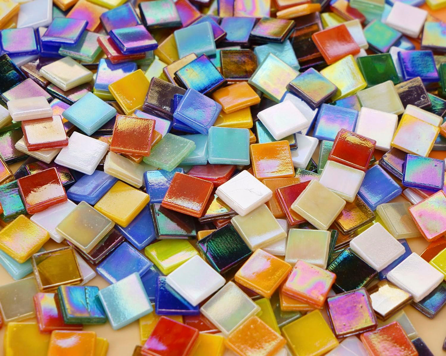 Lanyani 1.2Pounds/300 Pieces Iridescent Glass Mosaic Tiles Bulk for Crafts, Variety Vibrant 5/8 Inch Square Mosaic Tiles Pieces Supplies for DIY Home Garden for Adults and Kids