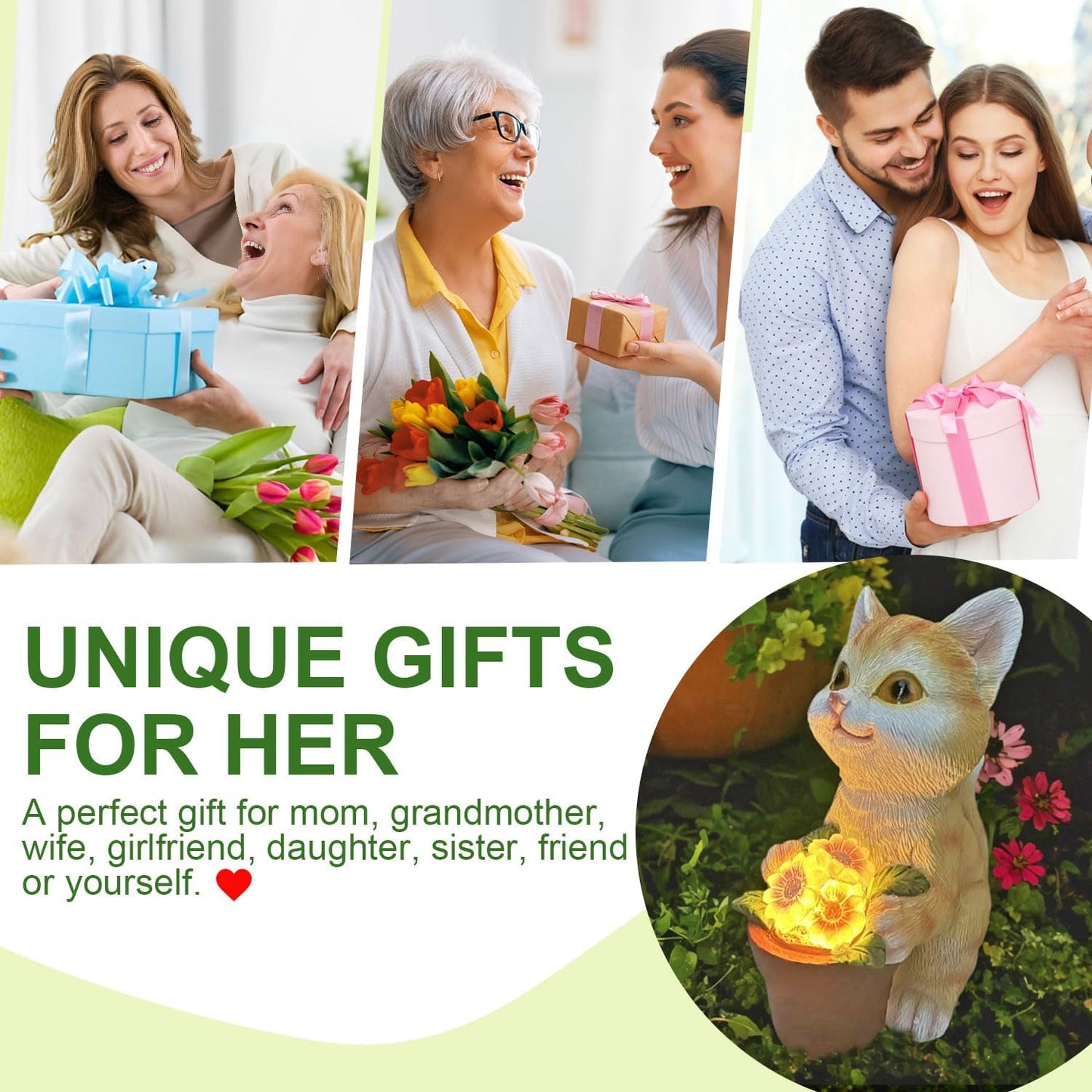 YODY Solar Garden Statues Outdoor Decor- Yard Decorations for Patio, Balcony, Backyard, Lawn Ornaments - Cat Statue with Flower Pot- Unique Cat Lover Gifts for Mom, Grandma, Women