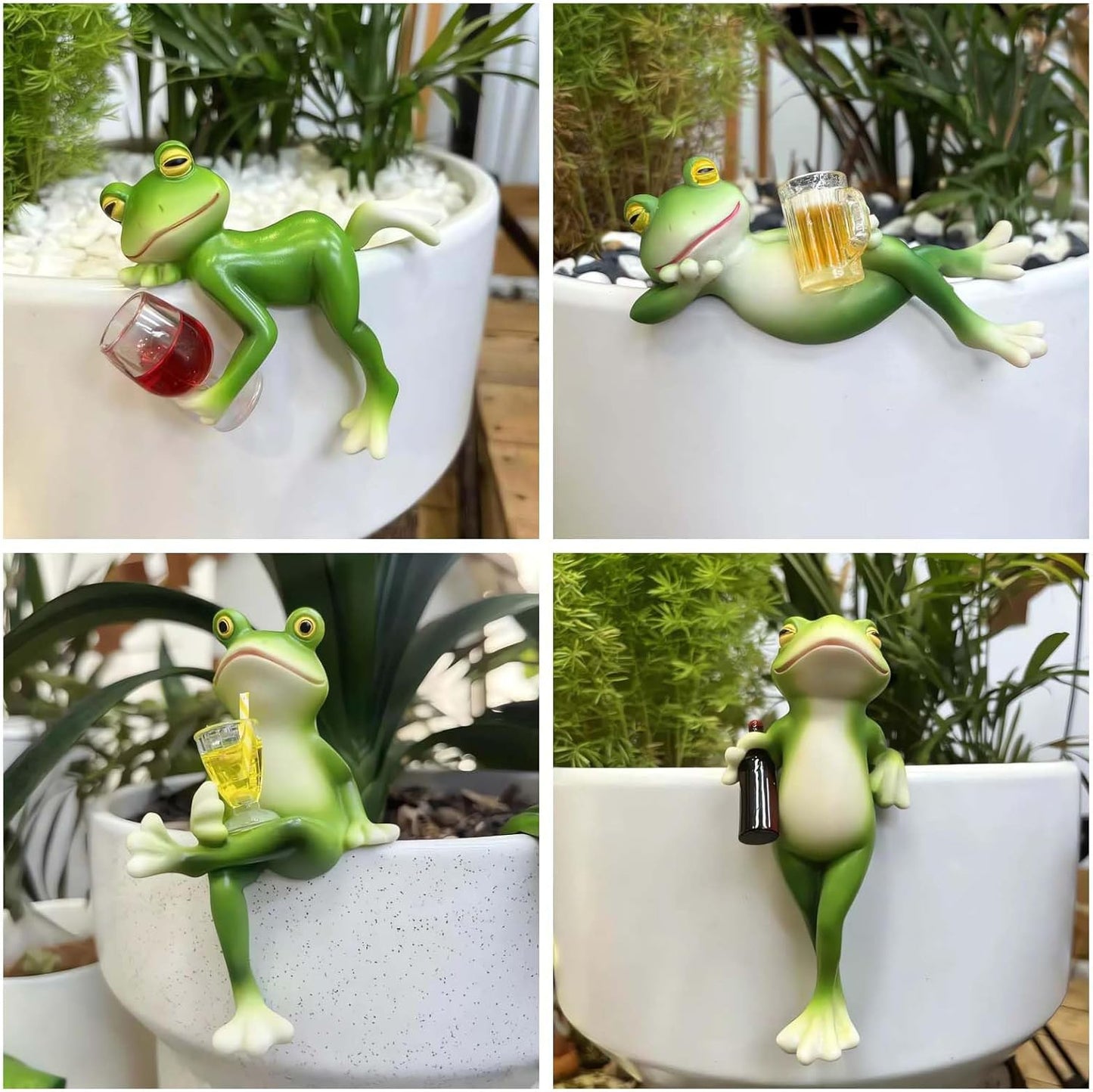 4 PCS Tipsy Frog Statues Pot Hugger Decorations for Plant, Miniature Frog Figurines Women Gifts Garden Decor Outdoor Plant Hangers Decor for Yard,Flower,Lawn Ornament