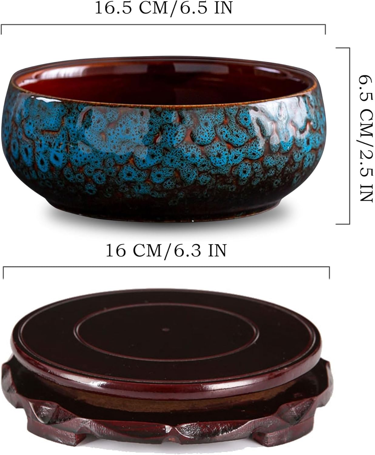 Lotus Bowl Planter, Lotus Bowls for Planting in Water Indoors,6.5-inch Round Succulent Flower Pot with Rotating Bracket, Leak-Proof Design, Suitable for hydroponic Plants, Succulents (Blue)