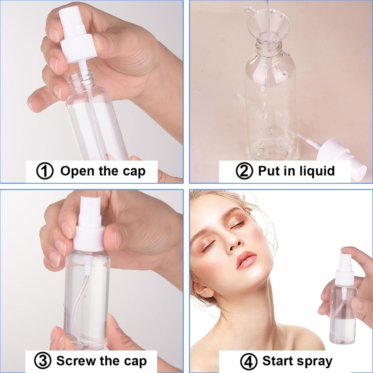 Spray Bottle, 2oz/50ml Small Plastic Fine Mist Spray Bottles, Mini Empty Travel Bottles with Funnels and Labels 20 Pack