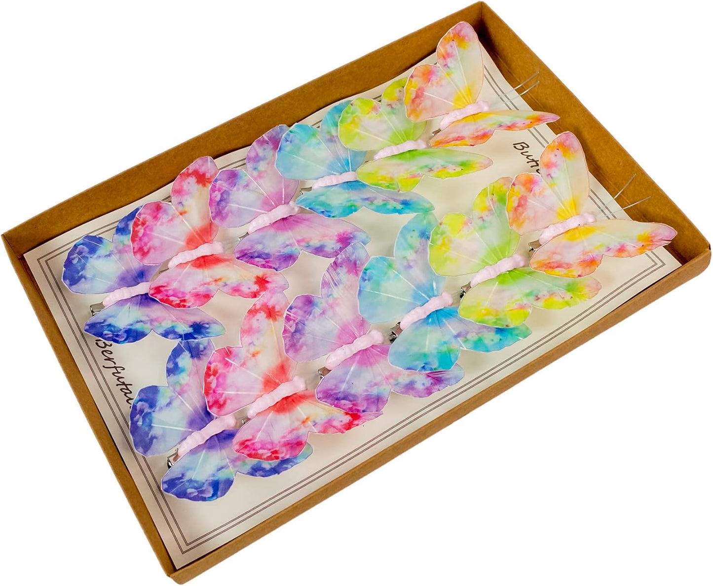 Berfutall- Spring Feather Butterfly Decorations Set 6 Color of 12pcs Vibrant Multi Colored Craft Butterflies on Clip .Party Home Decor Floral Pics