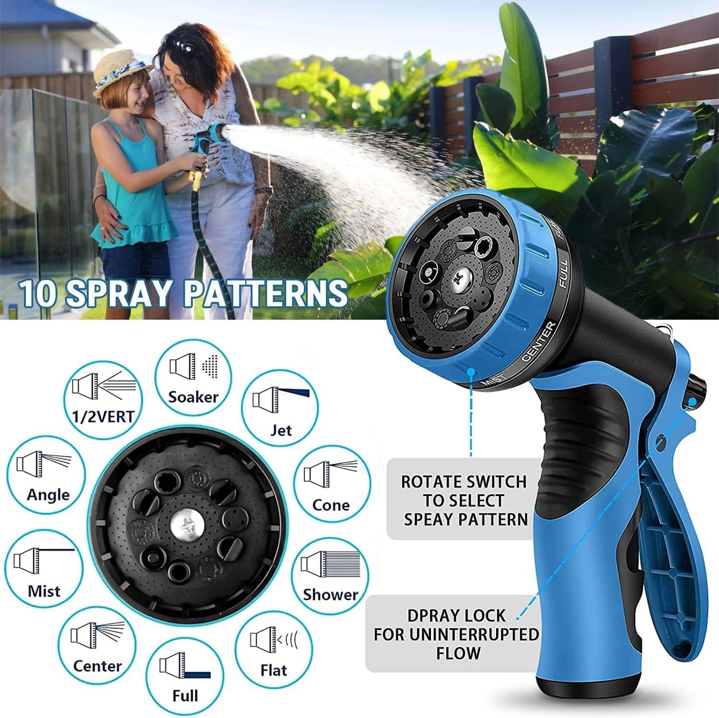 100 ft Expandable Garden Hose - Kink Free Flexible Water Hose 100ft with 10 Pattern Spray Nozzle, 3/4 Solid Brass Connectors, Retractable Latex Core - Lightweight Expanding Hose