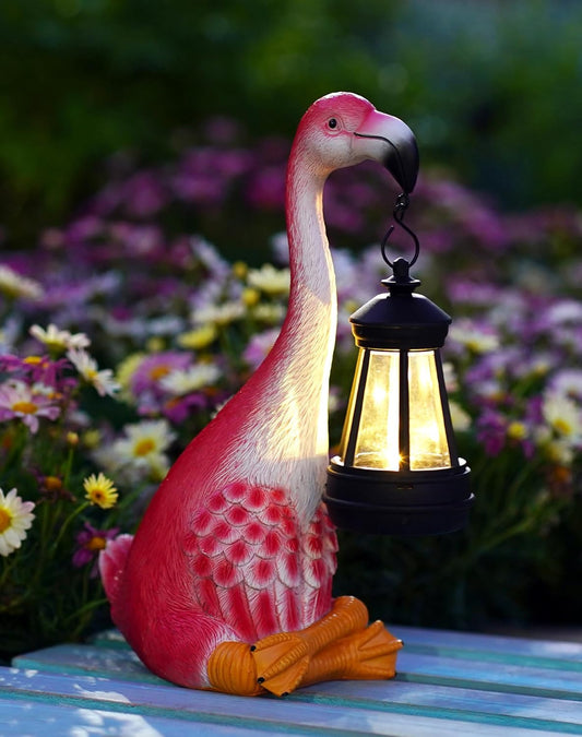 Goodeco Flamingo Statue with Solar Lantern - Artistic Pink Flamingo Decor for Outdoor Garden & Home, Gifts for Women & More