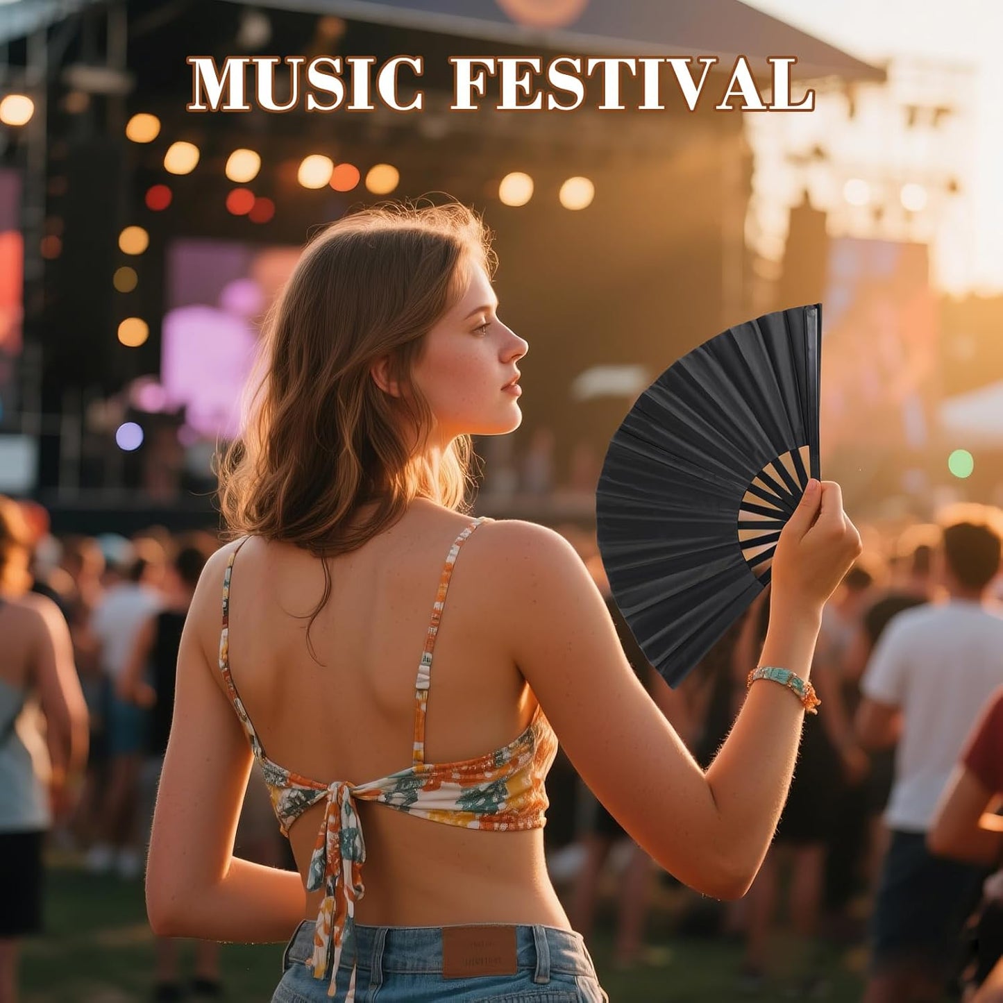 Boots On The Ground Hand Fan,Fans for Line Dancing,Folding Hand Rave Fan,Boots on The Ground Fans Largefold Fans,Decorative Folding Fans for Performance,Dance,Wedding,Party (Black)