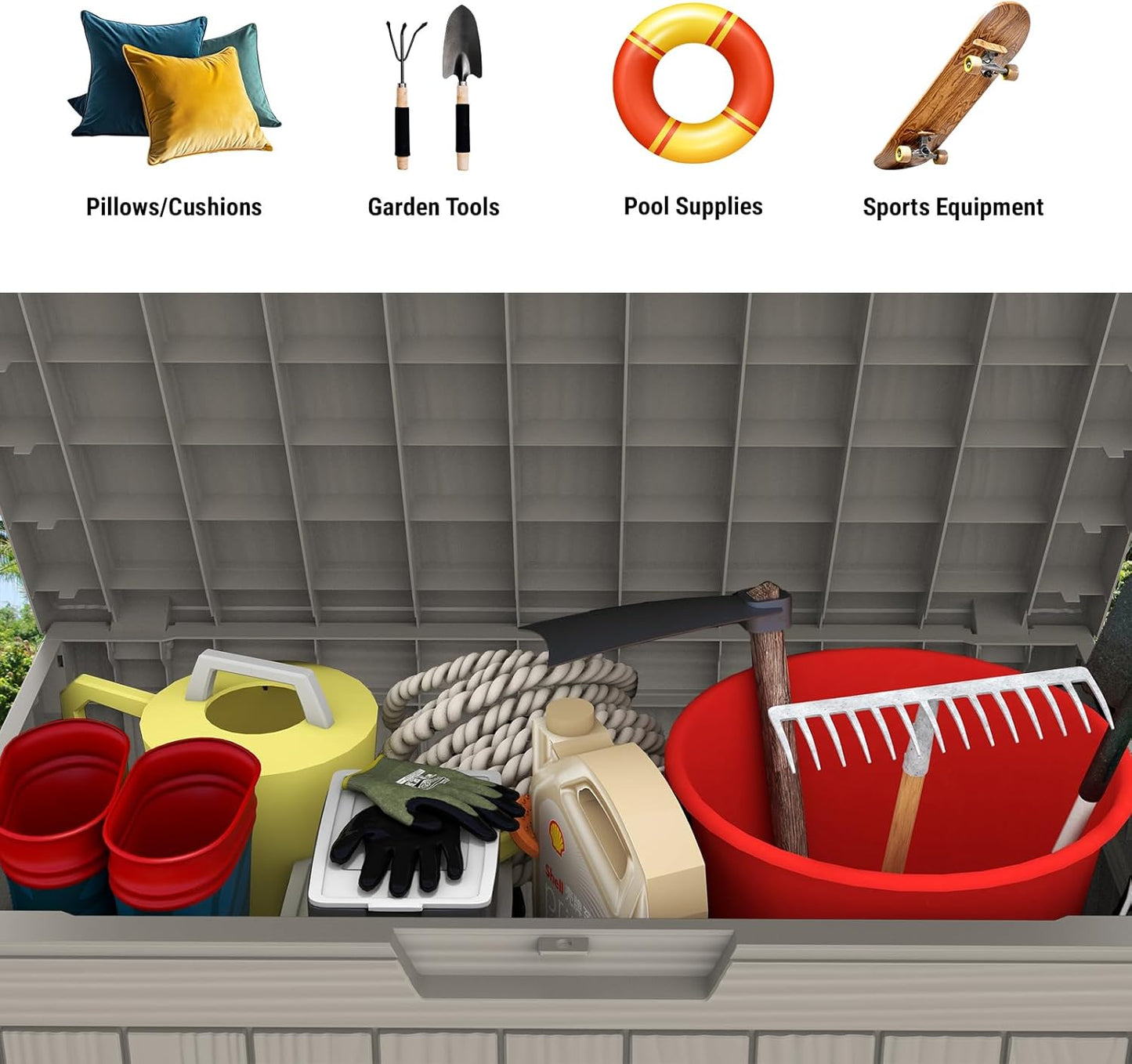 Mars Villa 45 Gallon Outdoor Storage Box, Resin Deck Box Waterproof, Storage Chest for Outside Patio Furniture Cushions, Pool Supplies, Garden Tools, UV Resistant and Weatherproof, Greige