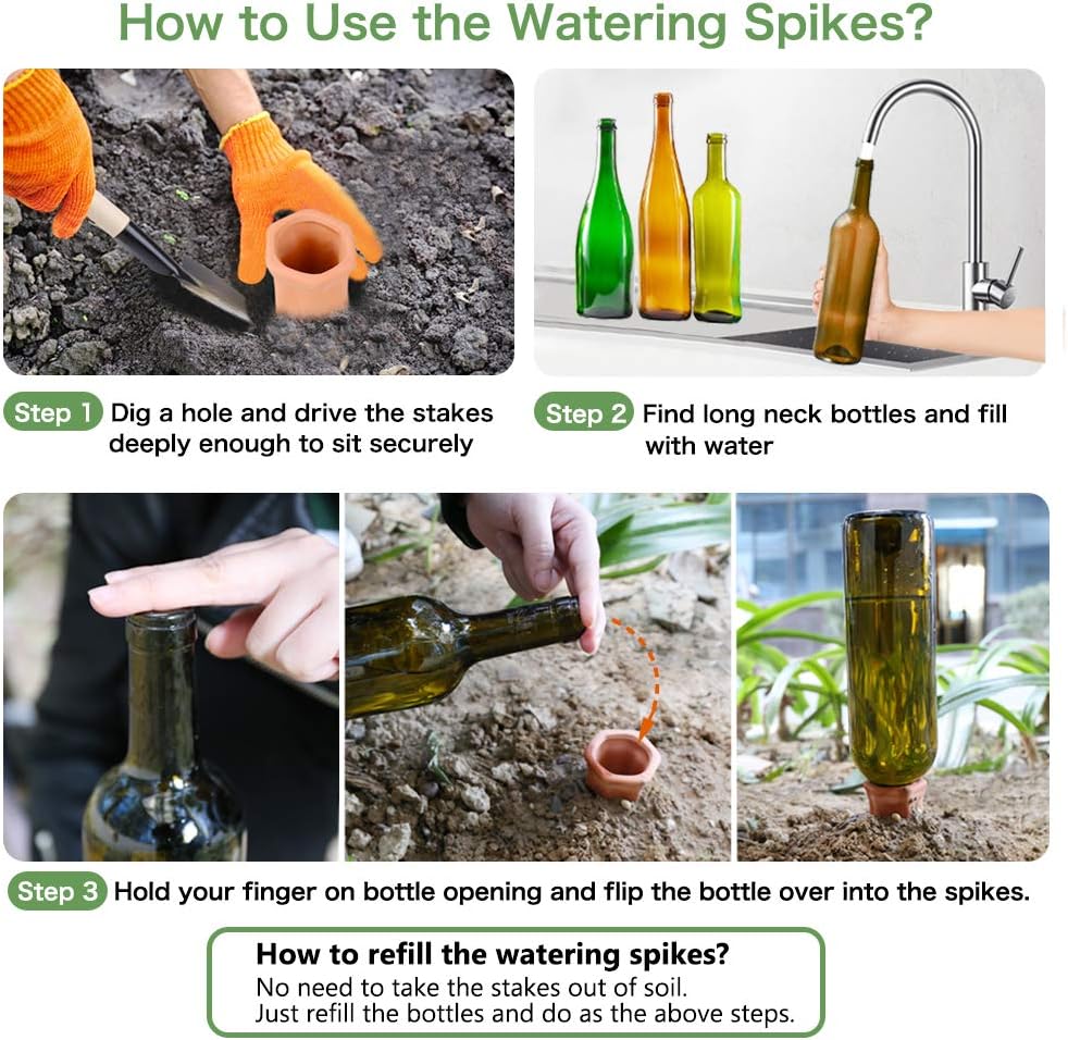 Plant Watering Stakes 8 Pack Automatic Plant Waterers for Vacations, Plant Watering Devices Terracotta Self Watering Spikes for Wine Bottles Great Watering Spikes for Indoor & Outdoor Plants