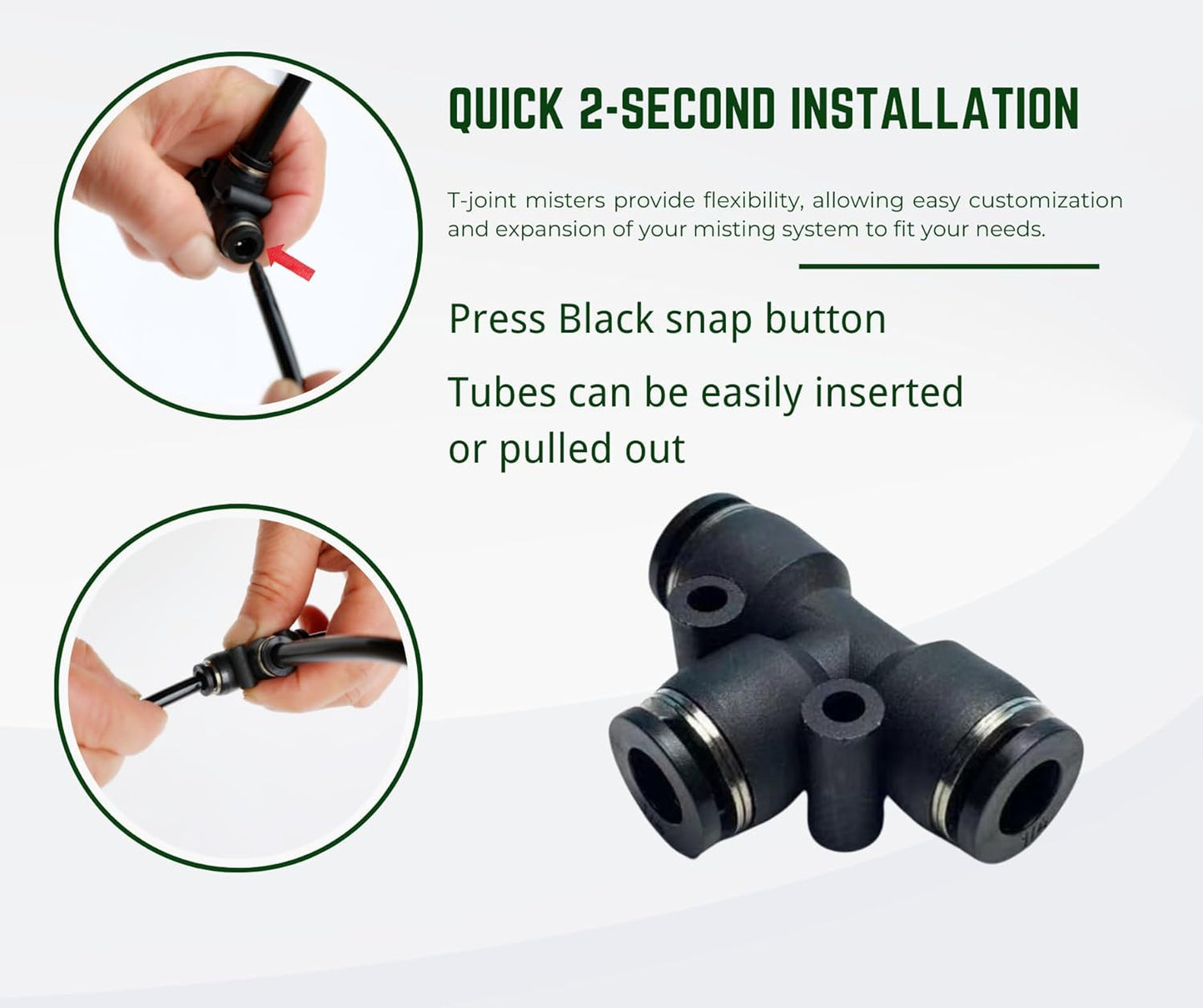 5pk Brass Misting Nozzles Tee 8 inch 360 Degree Adjustable Copper Sprayer, Compatible with1/4 trubing Hose Watering Plant Drip Irrigation Pneumatic Fittings Connection for Watering Garden(5pk)