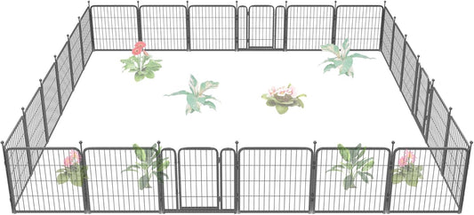 FXW Garden Fence Outdoor for The Yard – 24in(H) x 45.6ft(L) Heavy Duty Metal Animal Barrier for Dog and Rabbit, Decorative Dog Fence, 24 Panels, Silver