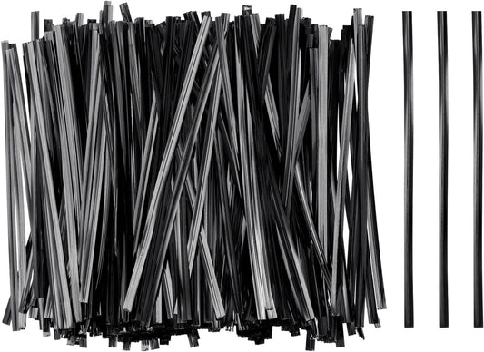 HARFINGTON 800pcs Bag Twist Ties 4.7" Reusable Plastic Metallic Twist Ties Wire Cable Ties for Party Bread Candy Cake, Black