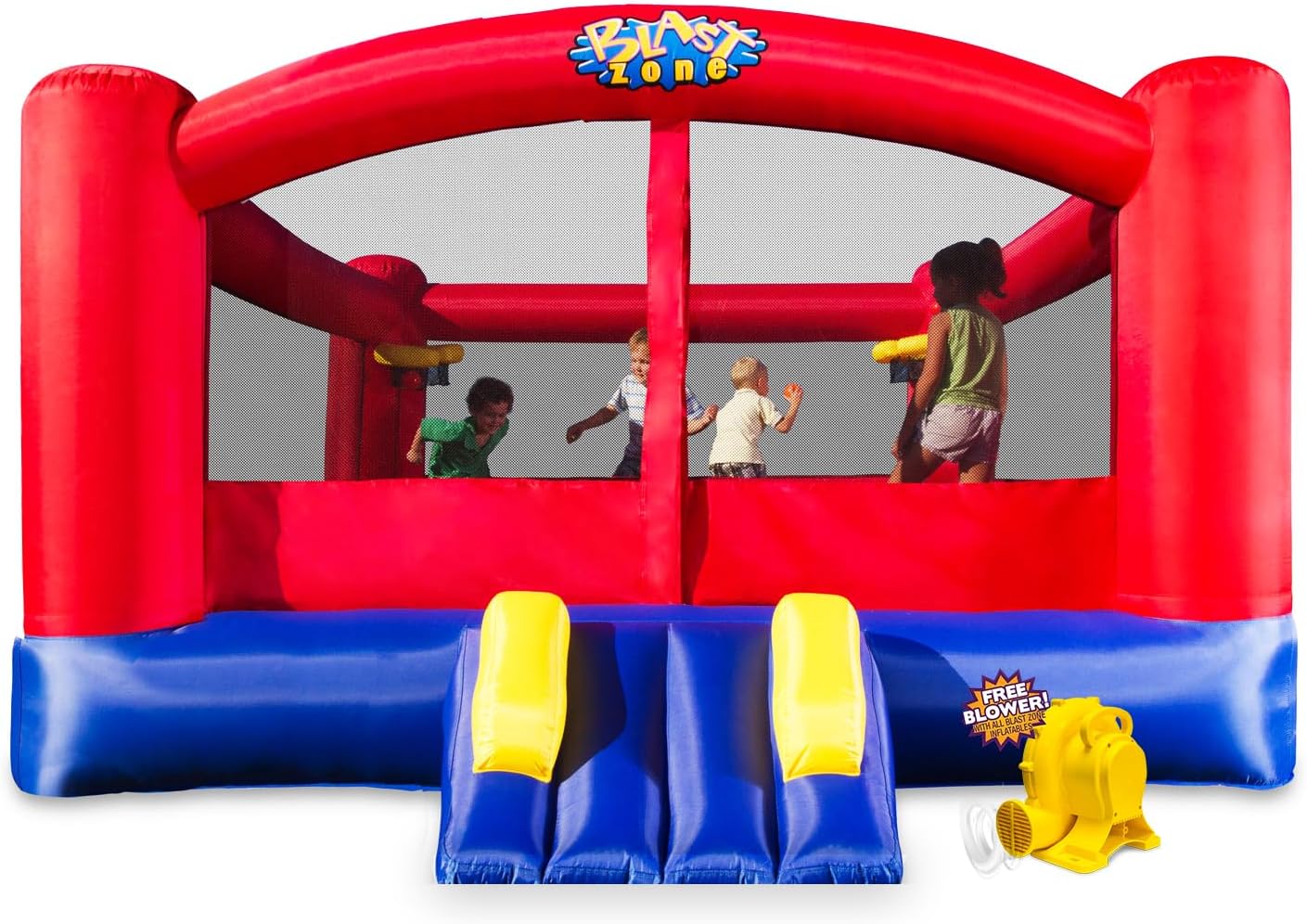 Double Play - Inflatable Dual Hoops Bounce House with Blower - Premium Quality - Holds 7 Kids - Safe and Clean