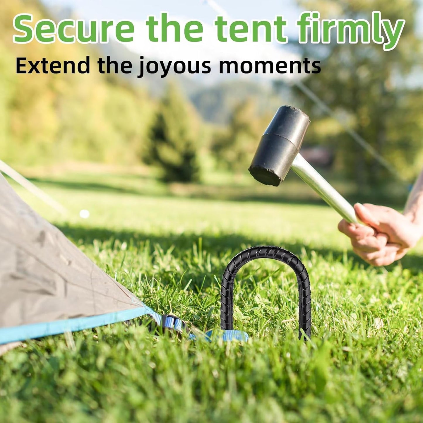 Black Trampoline Stakes Anchors High Wind 16inx10mm Galvanized U Hook 6pcs Rebar Stakes – Heavy Duty Ground Anchors for Trampoline,Yard & Inflatable,Landscape Metal Stakes for Outdoor Decorations