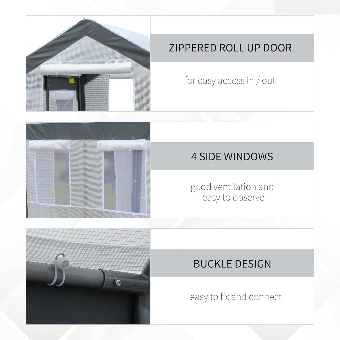 Outsunny 8' x 6' x 7' Walk-in Greenhouse, Outdoor Garden Warm Hot House with 4 Roll-up Windows, 2 Zippered Doors and Weather Cover, White