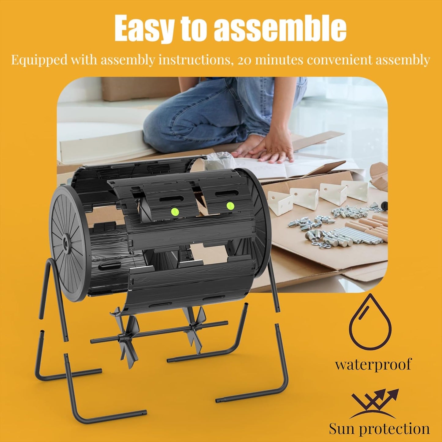 Dual-Chamber Outdoor Compost Tumbler, 37.5-Gallon Efficient Rotating Composter, UV-Resistant and Weatherproof, for Garden, Kitchen, and Yard (Black)