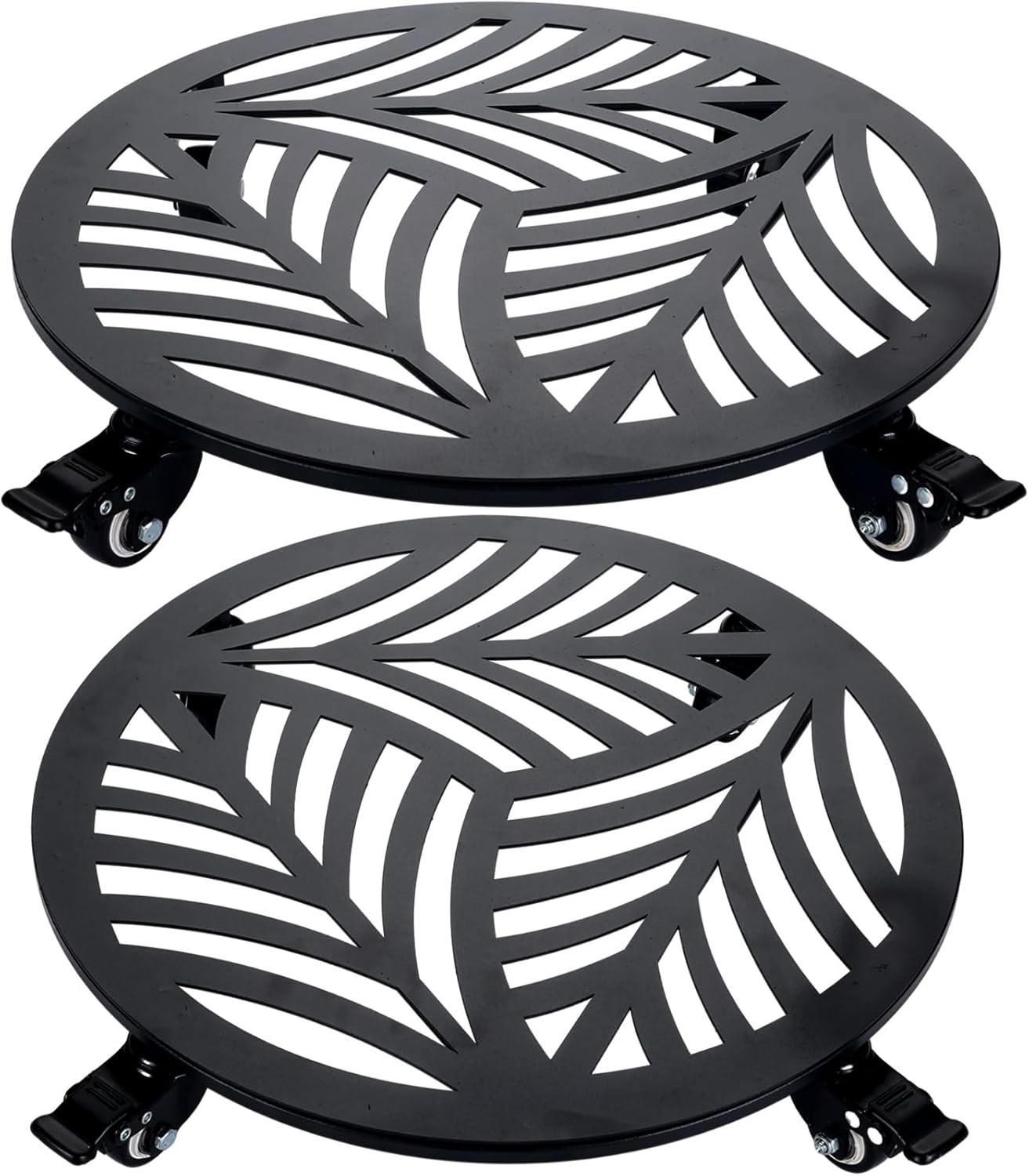 2 Pack 15 inches Extra-Large Metal Plant Caddy with Wheels Heavy-Duty Iron Rolling Plant Stand with Casters Indoor Outdoor Wheeled Plant Roller Base Pot Movers Plant Dolly Coaster Trolley Black