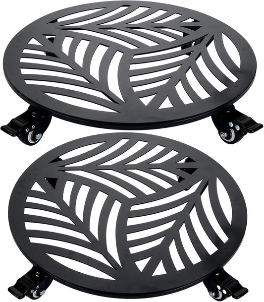 2 Pack 15 inches Extra-Large Metal Plant Caddy with Wheels Heavy-Duty Iron Rolling Plant Stand with Casters Indoor Outdoor Wheeled Plant Roller Base Pot Movers Plant Dolly Coaster Trolley Black