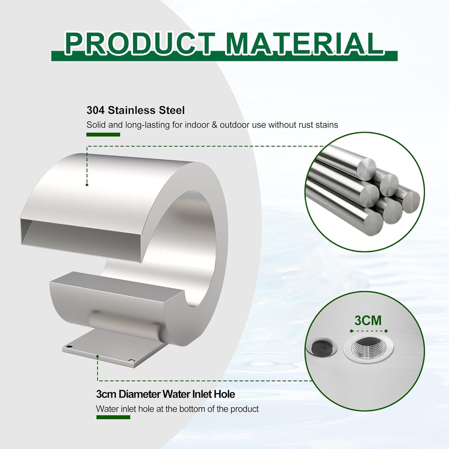 Pool Waterfall Fountain Stainless Steel Fountain 15.16'' x 15.16'' x 11.42'' Silver Pool Fountains for Ground Pools Garden Outdoor Waterfalls Sheer Descent Pond Water Feature