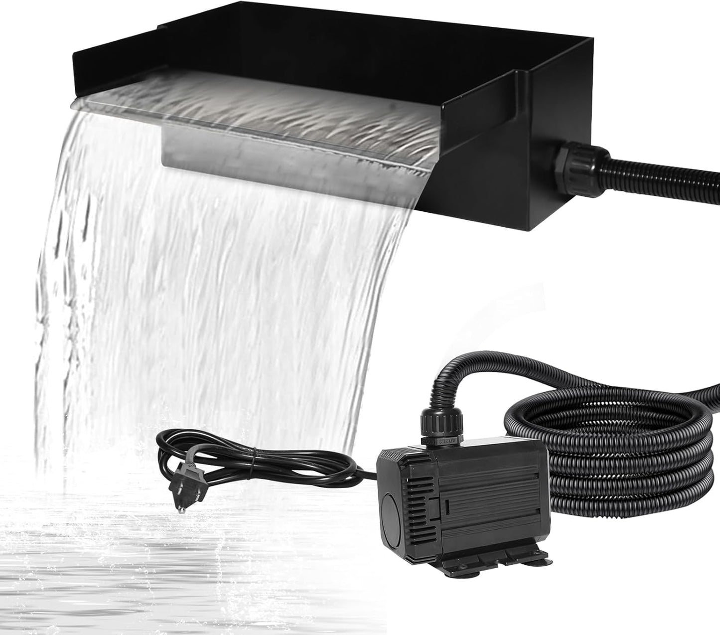 Pond Waterfall Kit for 2000 Gallon Ponds – Waterfall for Pond Kit Include 12.2" Stainless Steel Spillway Box, 55W 900GPH Pump & 10FT Tubing | Ultra-Quiet, Easy Install