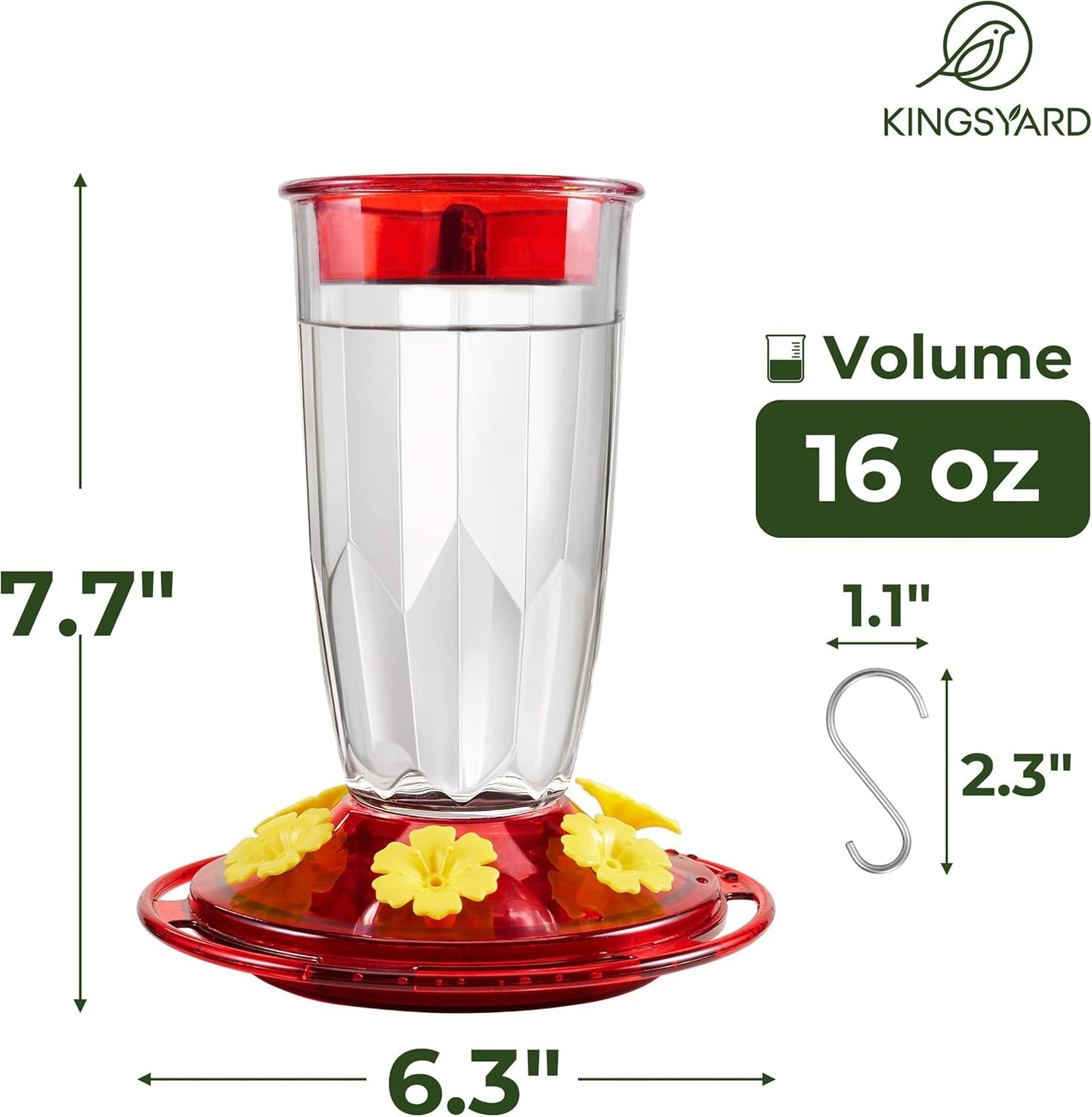 Kingsyard Hummingbird Feeder for Outdoors Hanging - 6 Bee Guard Feeding Ports & Built-in Ant Moat, Wild Bird Feeder for Outside Garden Yard Patio 16 Oz, Clear