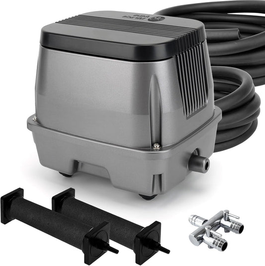 AquaMiracle Koi Pond Aerator Pond Air Pump for Outdoor Ponds 5000-10000 Gallons, All-in-One Aeration Kit with Self-Sinking Airline Flow Control Rubber Air Diffuser