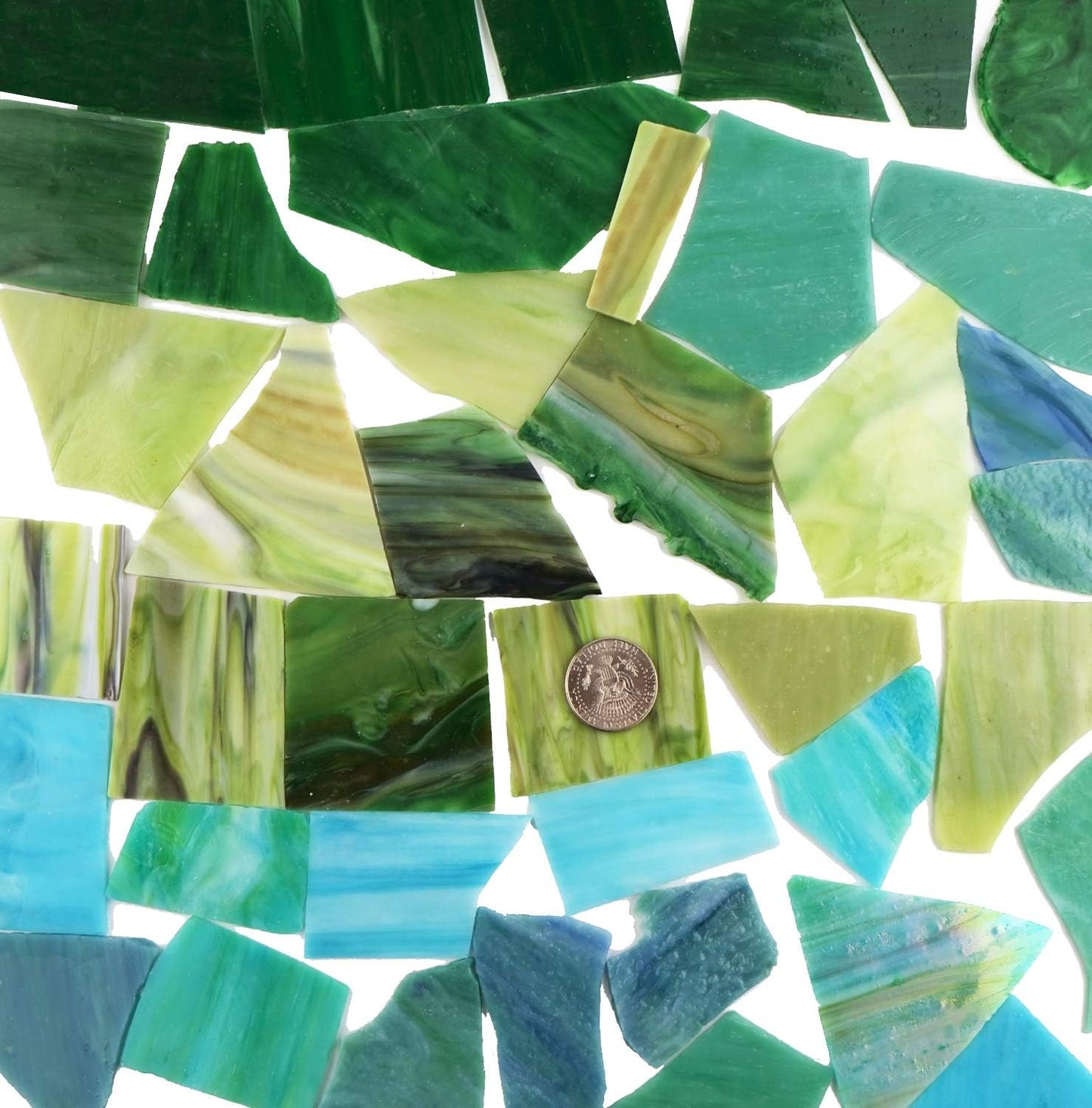 Lanyani Green Mixed Stained Glass Scrap Pieces Sheets, Glass Mosaic Tiles for Art Crafts, 35oz Value Pack,Assorted Colors and Textures