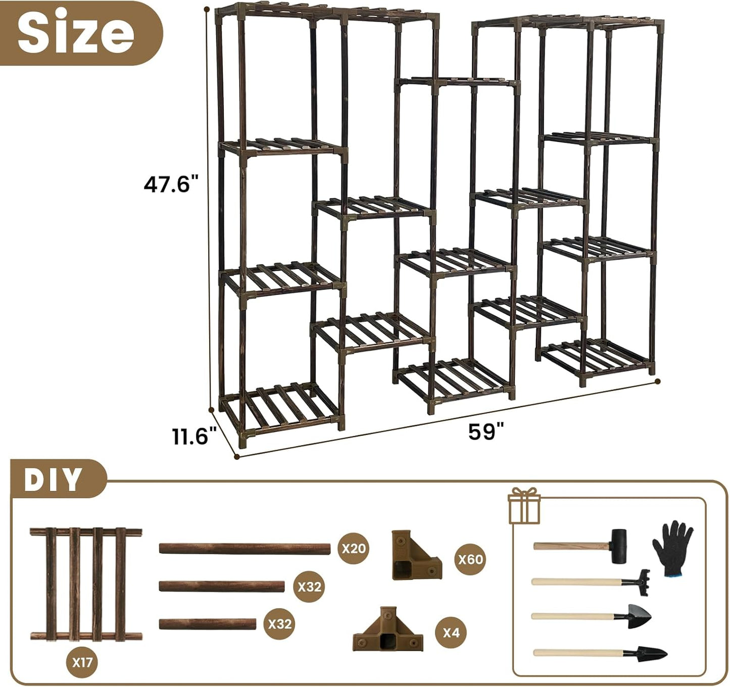 HOMKIRT 19 Tier Large Tall Plant Stand Shelf for Multiple Indoor Plants, Multi Tier Wooden Outdoor Plant Rack Holder Table Flower Stand for Patio Porch Garden Living Room Window