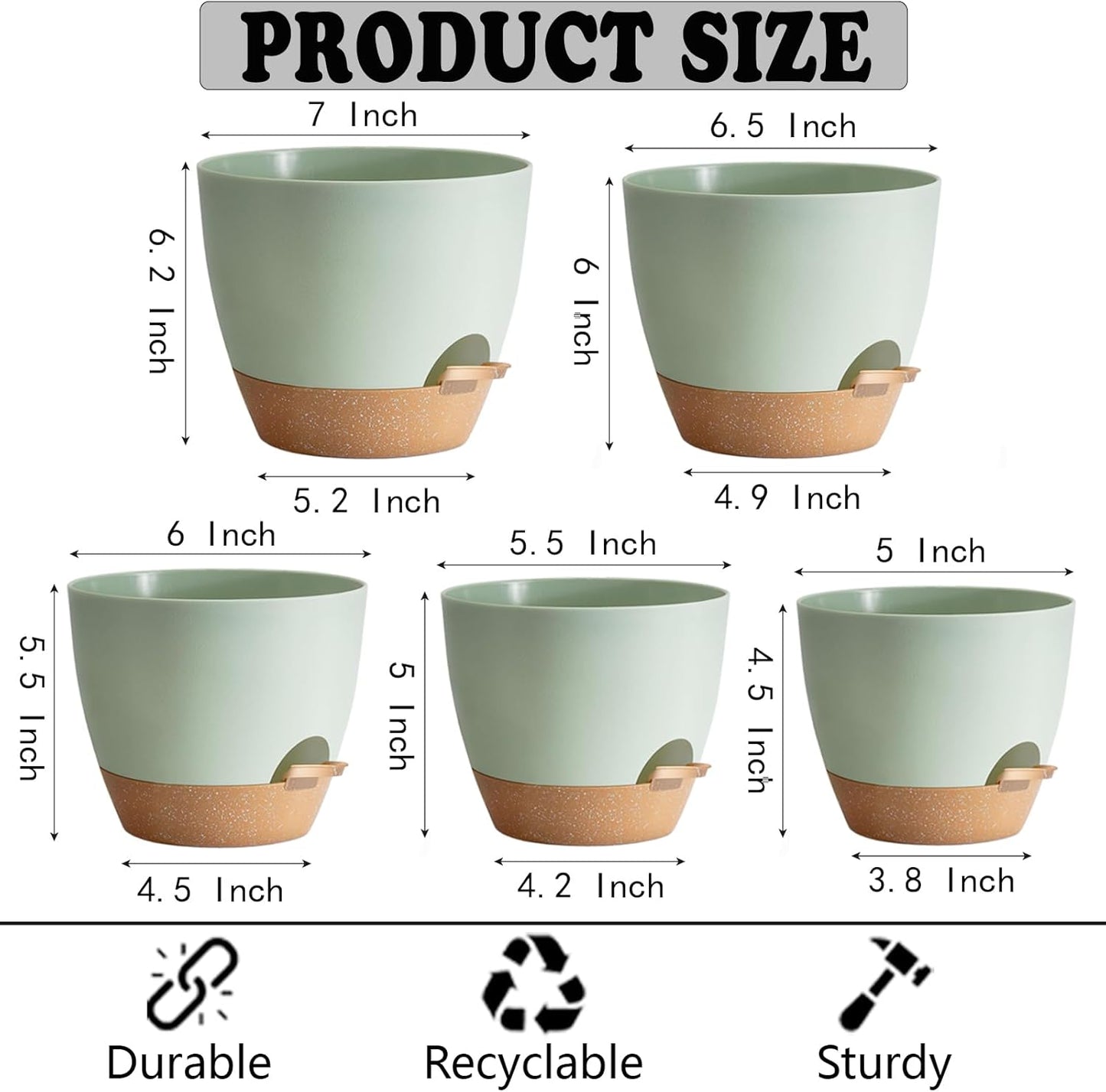 Indoor Plant Pots With Drainage Holes and Saucers Planting Pots for All HousePlants Green Plastic Flower Pots with Drainage Hole Self Watering Plant Pot Gift Idea For Home Decor Succulent Pots