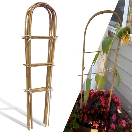 10 Pack 4ft U-Shape Bamboo Trellis for Climbing Plants, Natural Garden Trellis for Tomatoes, Cucumbers, Potted Plants, Vegetables Indoor Outdoor