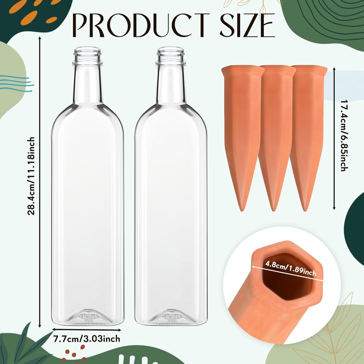 Dandat 32 Pcs 34oz Plant Watering Devices Include Terracotta Self Watering Spikes with 1000ml Plastic Bottles Slow Release Vacation Insert Automatic Plant Waterer Self Water Planter for Garden