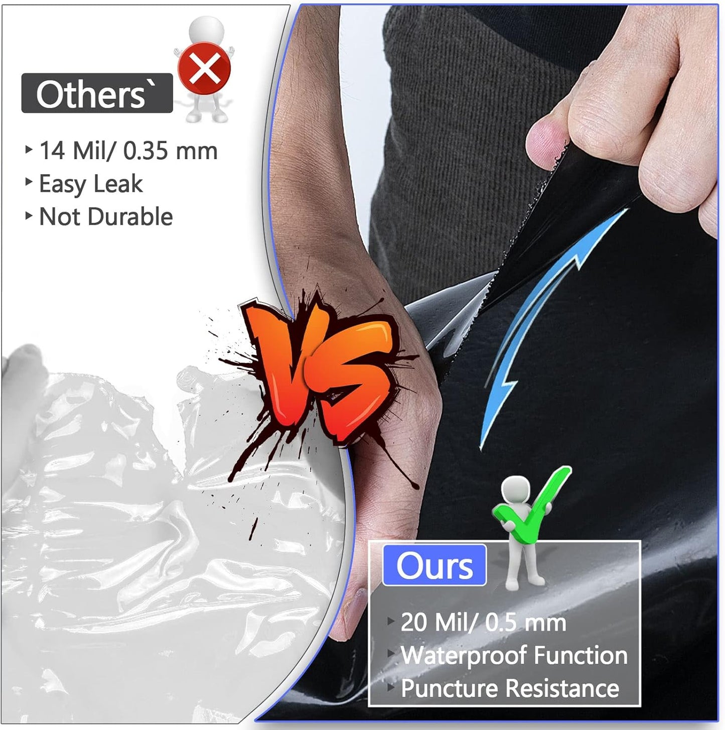 ToLanbbt Pond Liner 7 x 10 Ft, 20 Mil HDPE UV Resistant Preformed Pond Liner Easy Cutting, Underlayment for Fountain, Waterfall, Koi Pondsand Water Garden (Black)