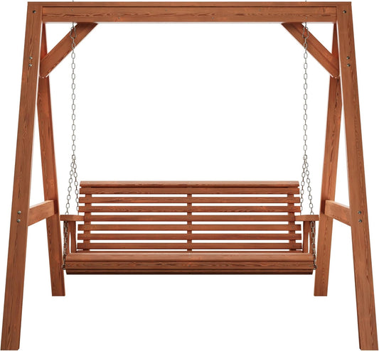 Amish Casual 6 Foot Roll Back Swing with A-Frame Stand in Cedar - Freestanding Wood Porch Swing for Patio, Yard or Garden