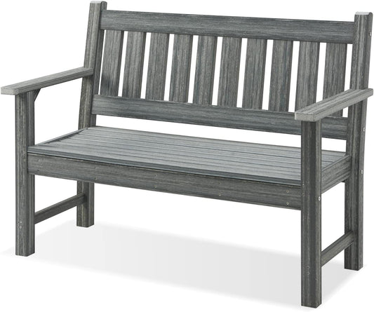 Outdoor Bench, 2-Person Garden Bench, Poly Lumber Patio Bench for Outdoors, Porch, and Park (Grey)