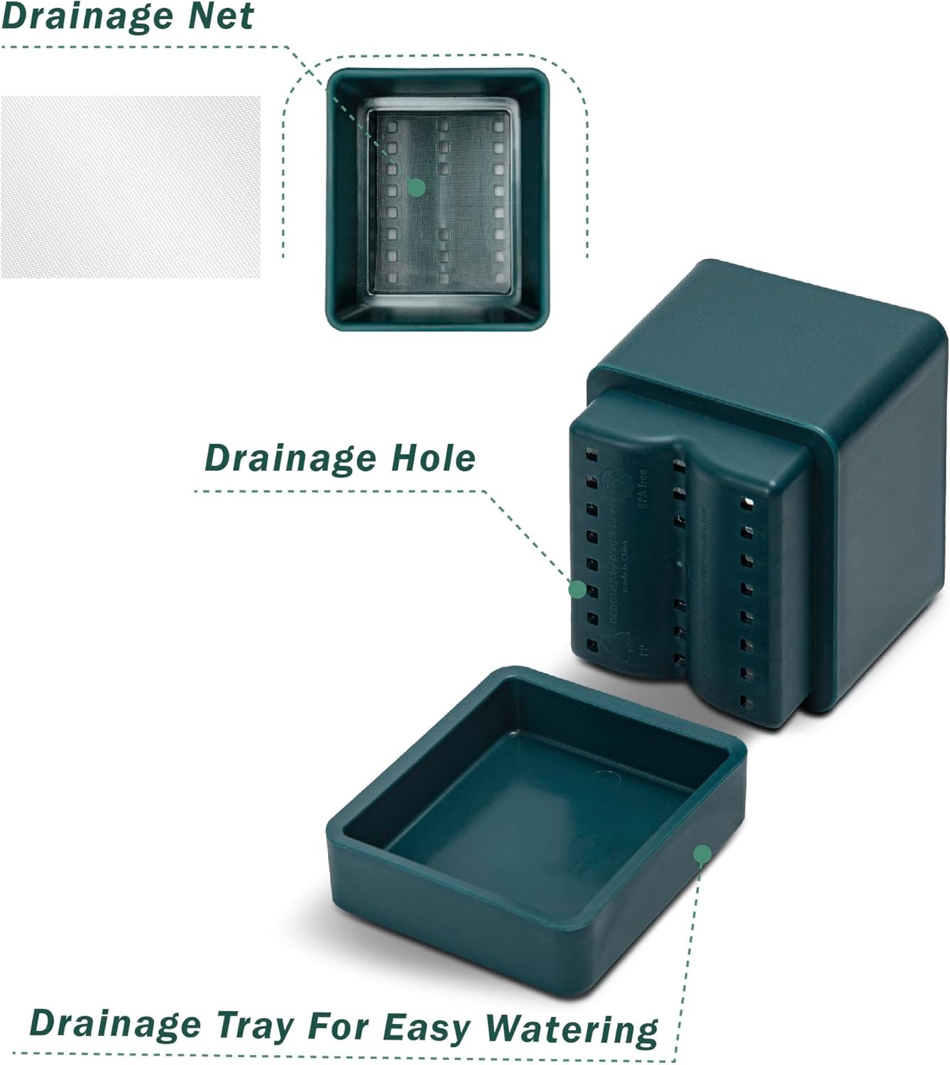 4 Inch Herb Planter Pot, Plastic Planter with Drainage Holes and Saucer, Modern Decorative Gardening Pot for Indoor Plants, Flowers, Herbs, Succulents, Green, Set of 1, 76-Y-C-1