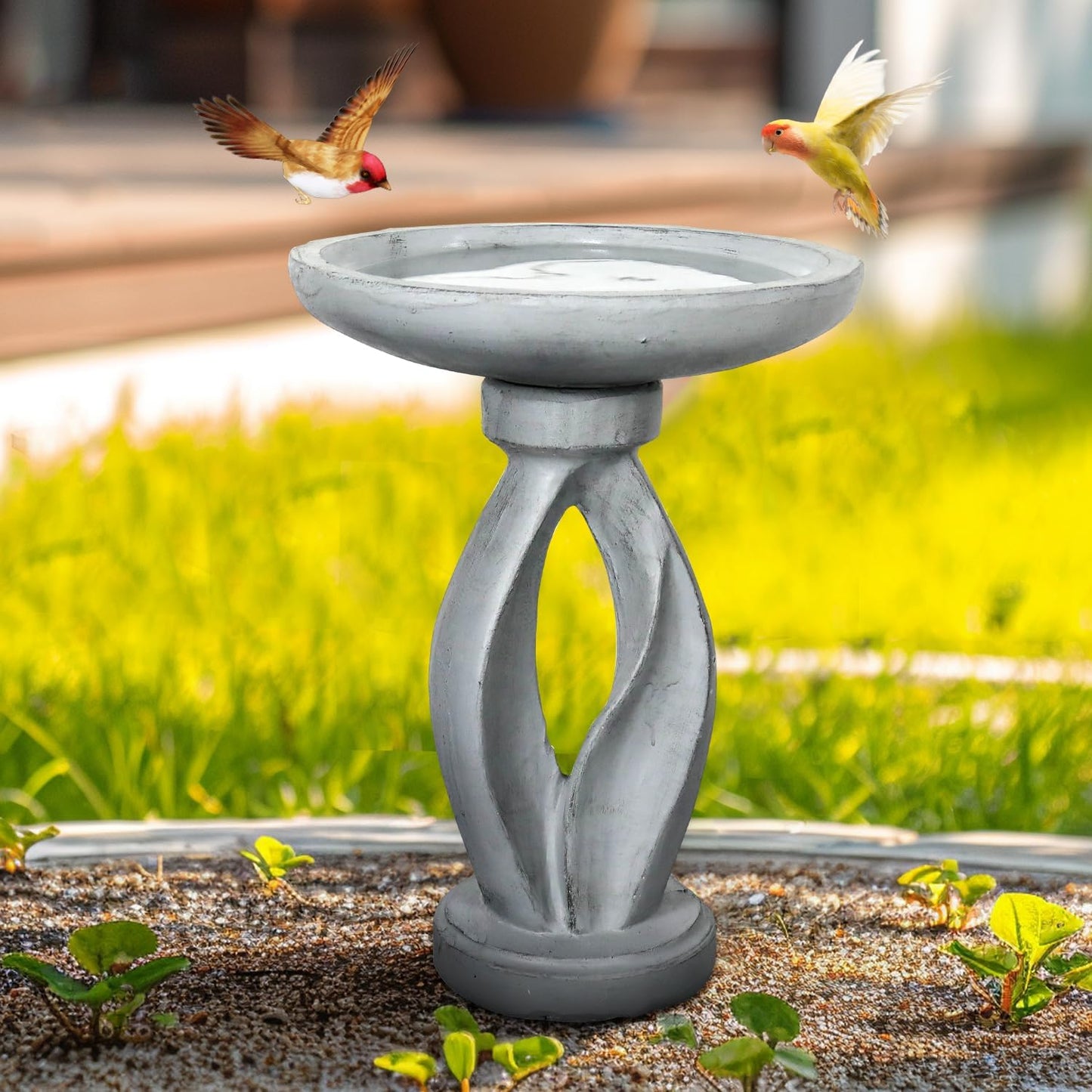 SunJet 21.8 Inch Heigh Modern Concrete Bird Bath – Sleek & Minimalist Design, birdbath Sturdy & Elegant, Enhances Garden, Patio, Yard, Lawn Décor