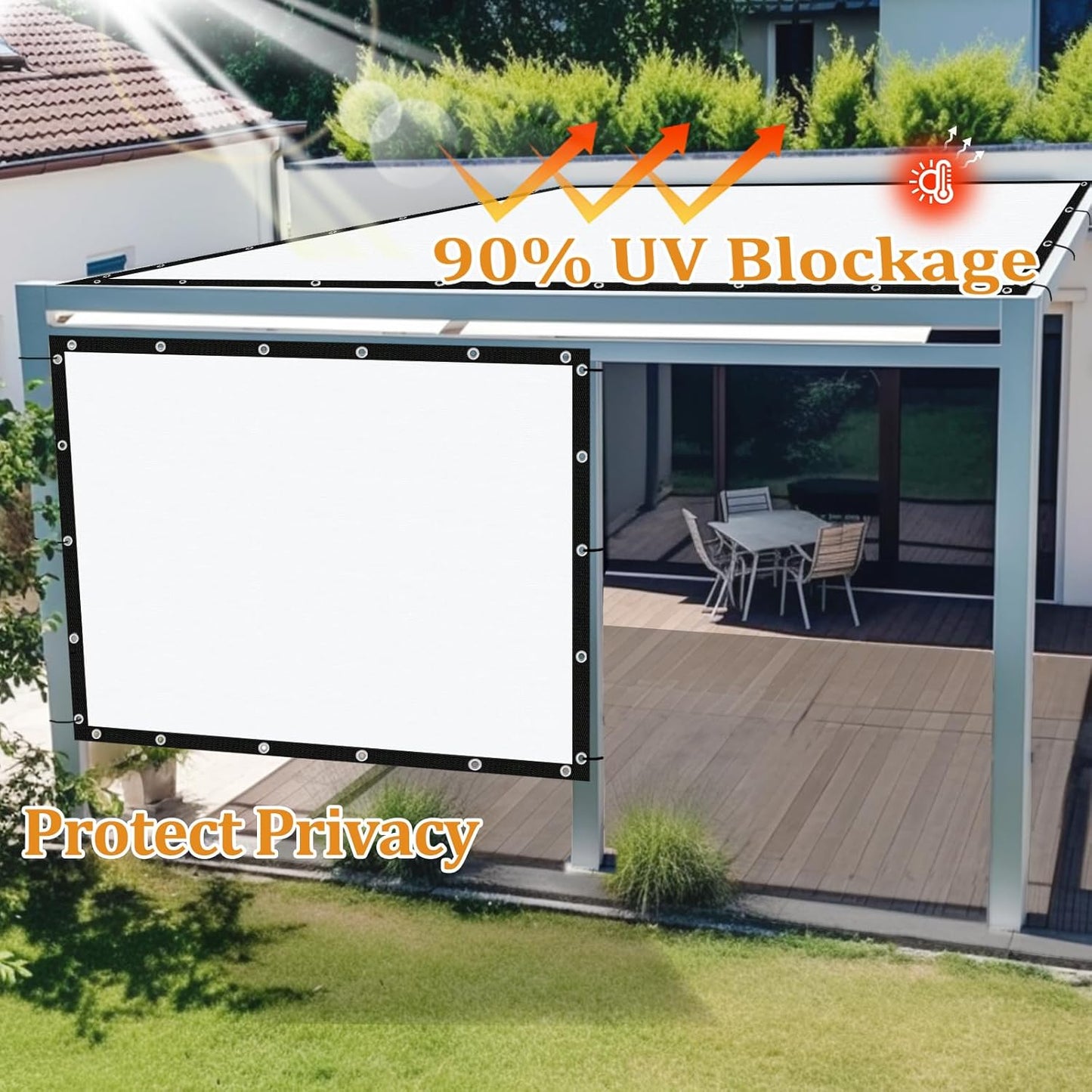 Shade&Beyond Customized Size 90% Sun Shade Cloth with Grommets, 14' X 20' Pergola Shade Cover Canopy, Mesh Tarp Sun Screens for Patio, Outdoor, Garden, Backyard GN01, White