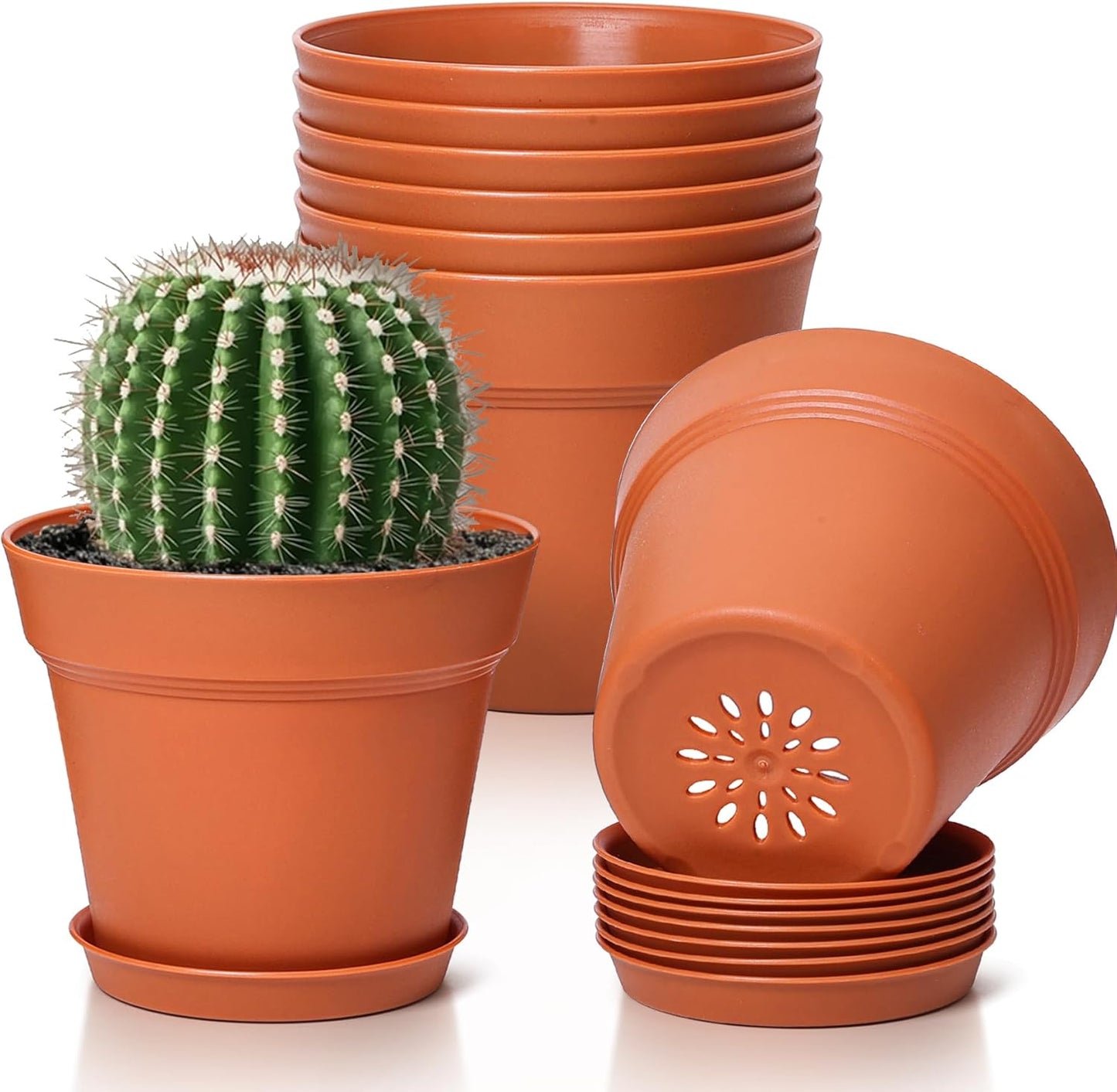 T4U 4 Inch Plant Pots 8-Pack, Small Flower Pots with Drainage Hole and Saucer, Decorative Nursery Pot Bulk for African Violet, Snake Plant, Succulent, Herb and Plants Indoor (8 Pcs 4" Pots)