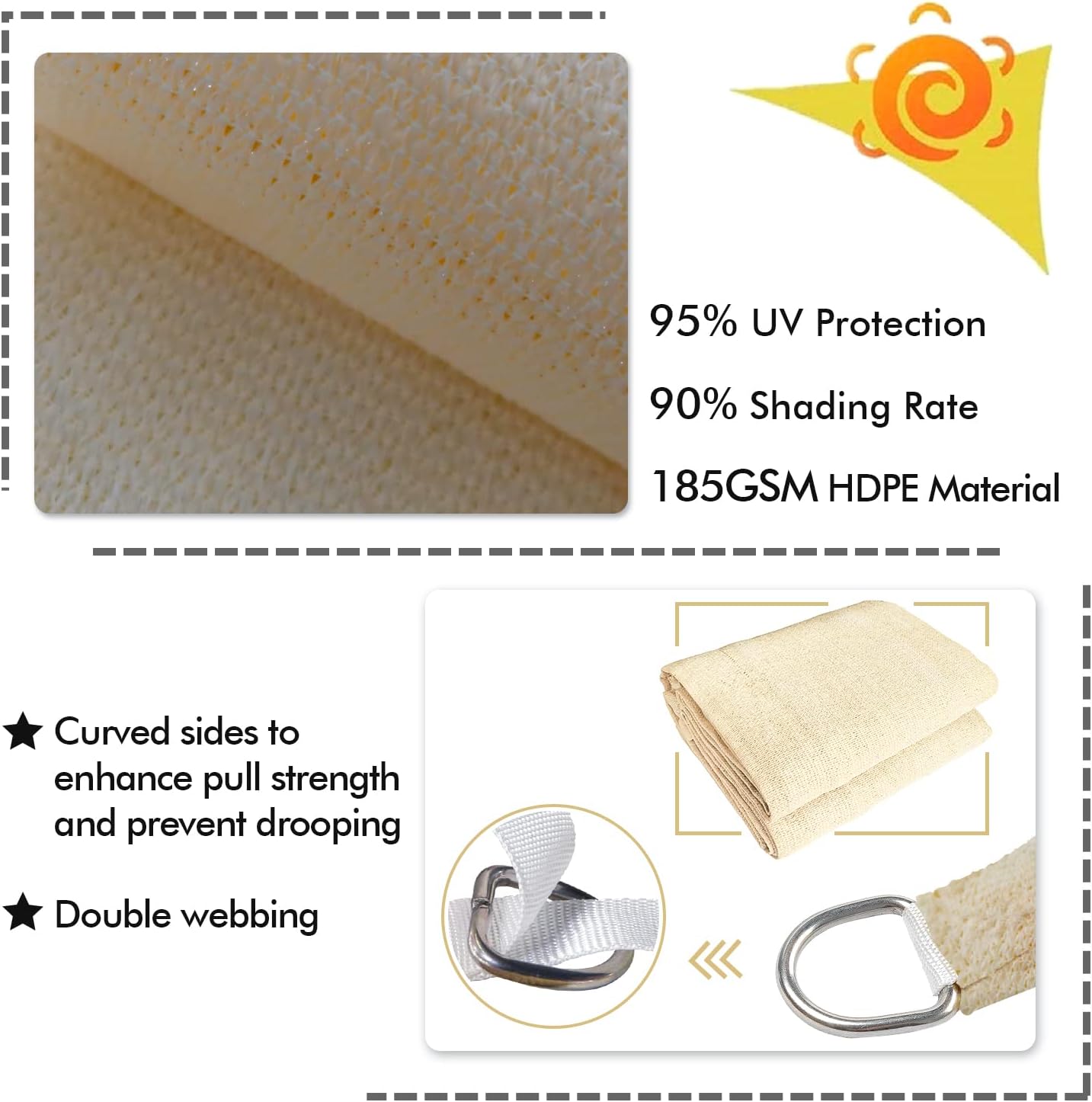 KANAGAWA 9'X11' Cream Custom Size Sun Shade Sail Rectangle UV Block Canopy Cover for Patio Backyard Lawn Garden Outdoor (Customized Available)