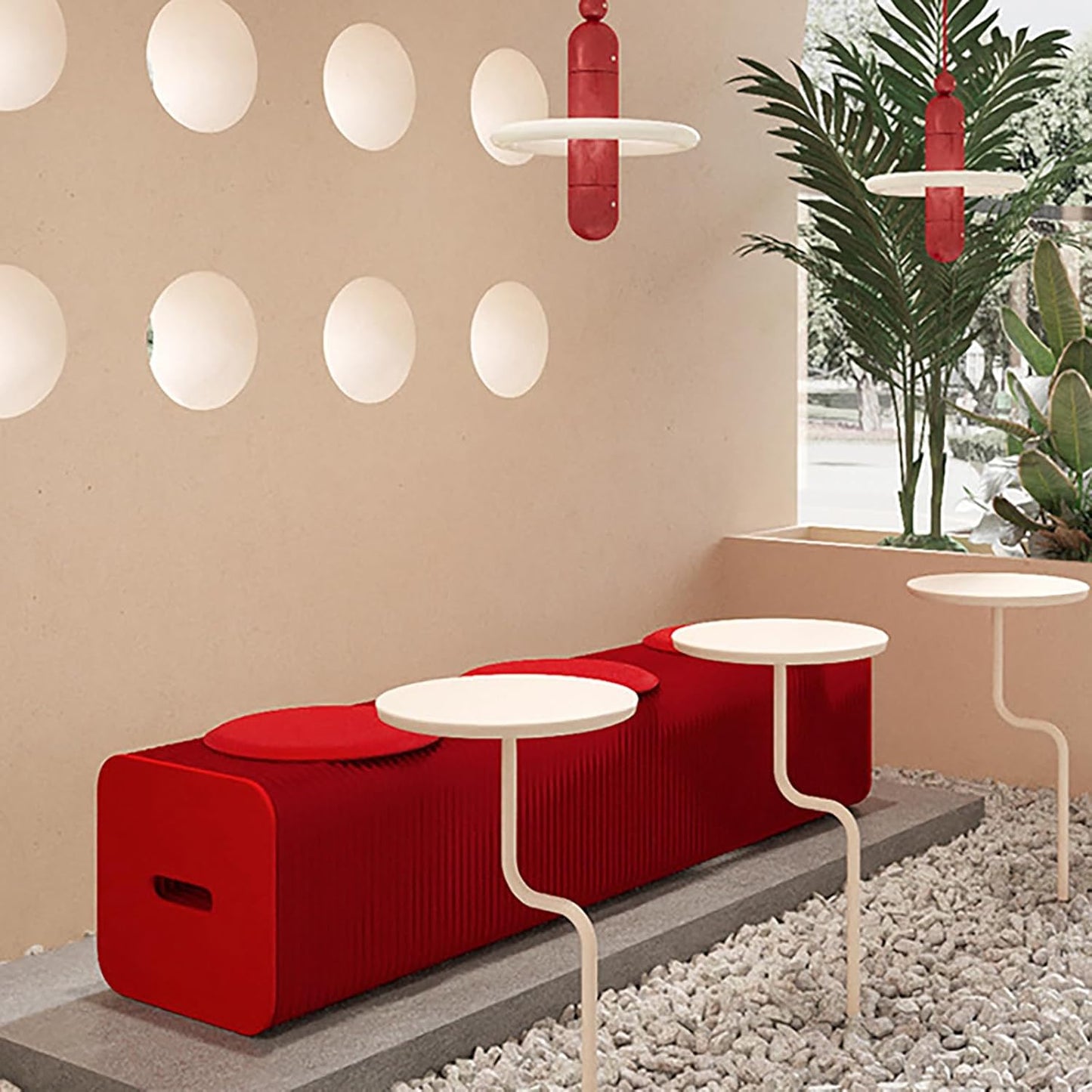 Foldable Kraft Paper Stool, Honeycomb Accordion Folding Bench, Collapsible Paper Stool for Small Spaces, Portable Footrest and Side Table for Living Room and Office,Red-44×31×600cm